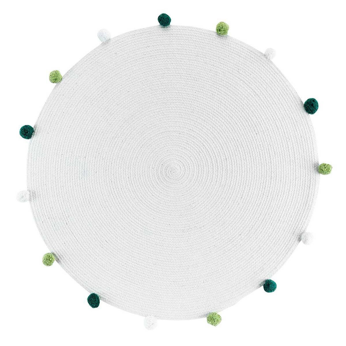Paris Prix Tapis Rond Enfant  Pompomparty  90cm Blanc & Vert