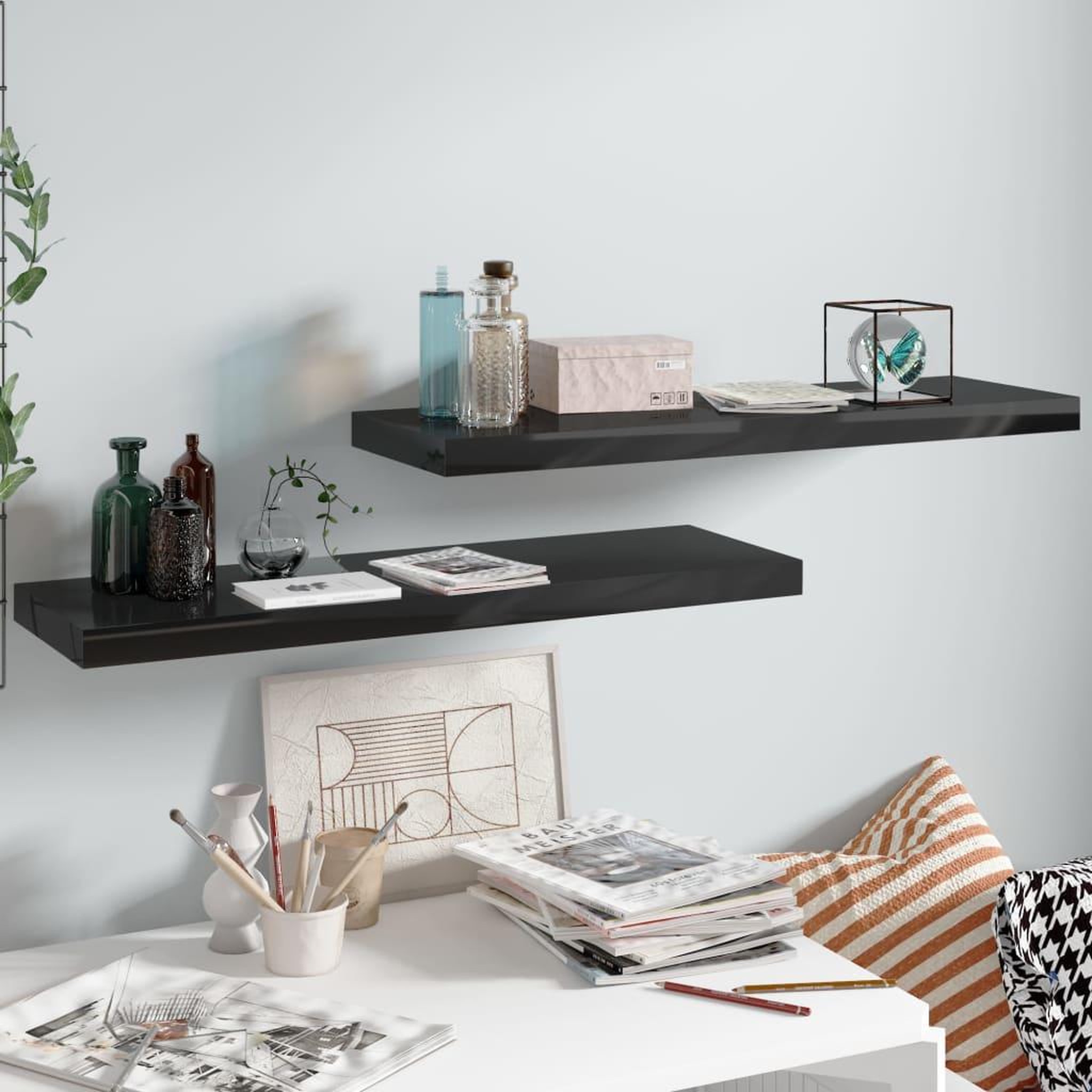 Voir la diapositive 1 : VIDAXL Etagere murale flottante 2 pcs Noir brillant 80x23,5x3,8 cm MDF