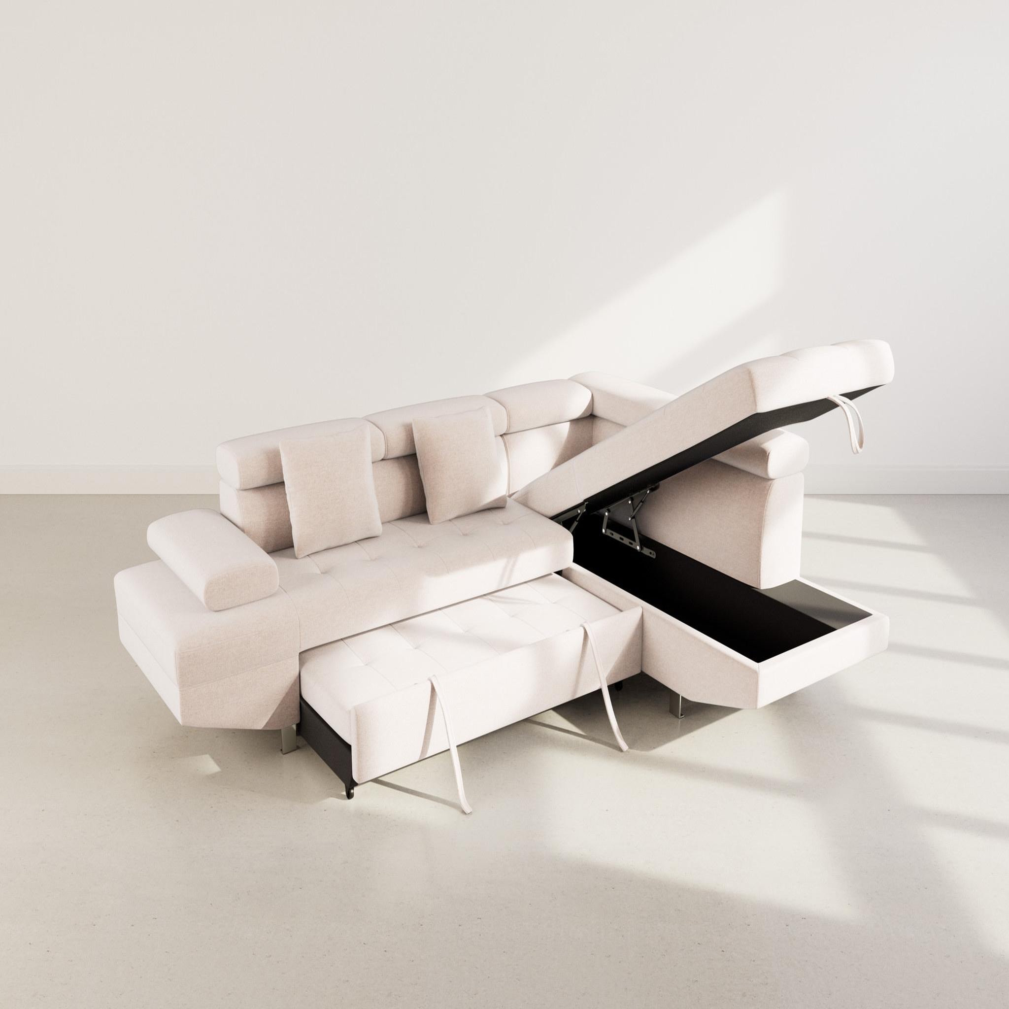 Voir la diapositive 3 : BEST MOBILIER Margaux - canapé d'angle droit 5 places convertible avec coffre et têtières réglables en velours texturé