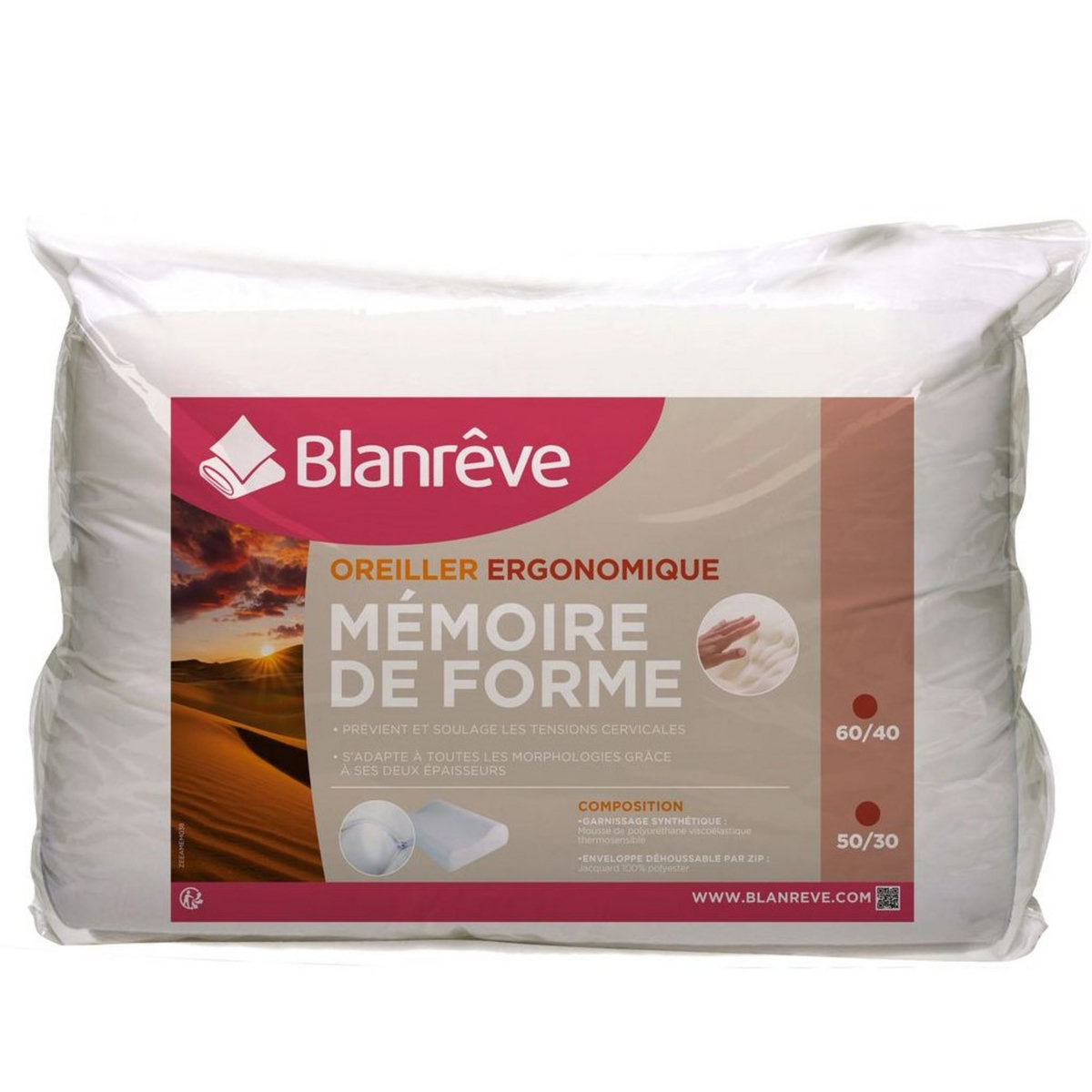 BLANREVE Oreiller ergonomique à mémoire de forme 