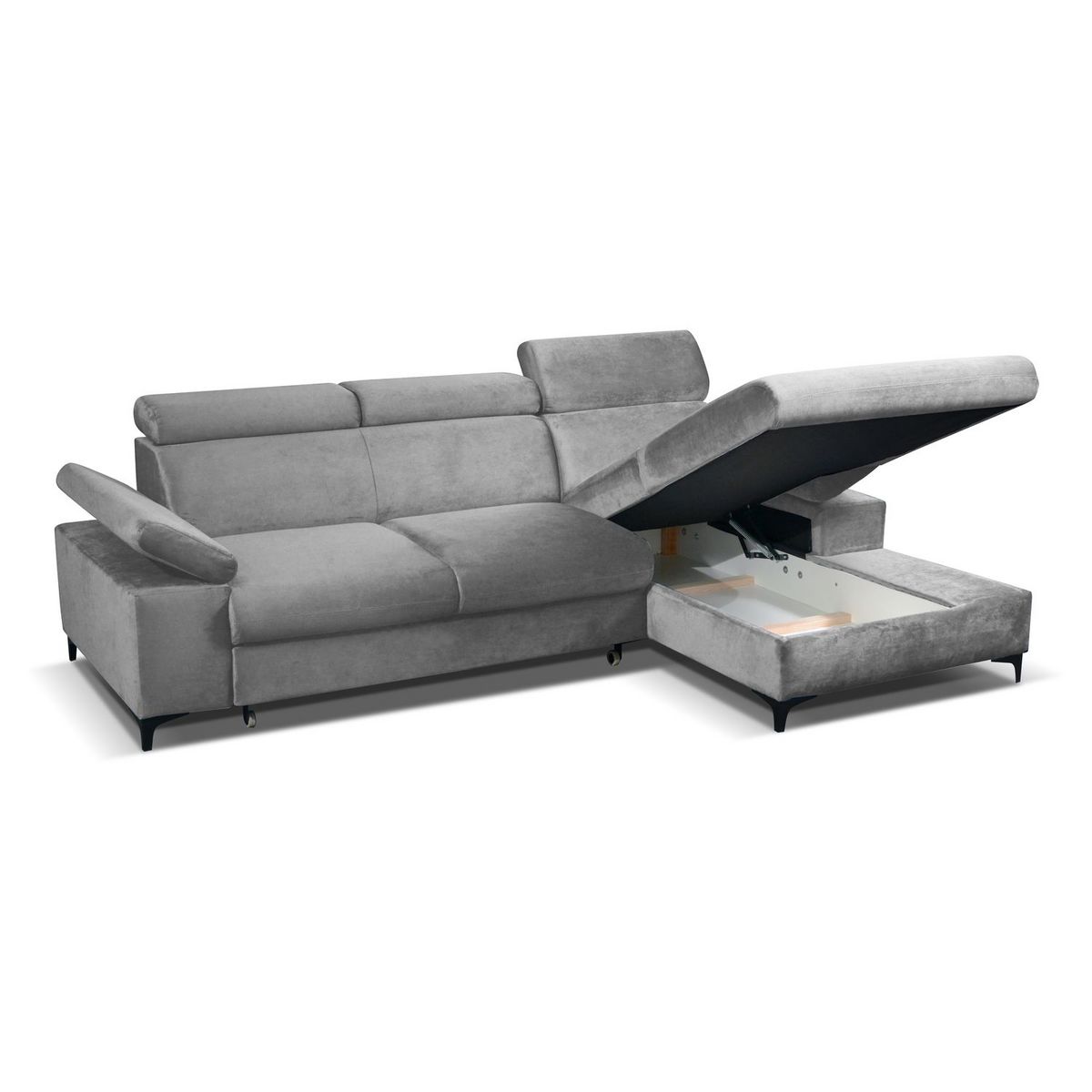 Canapé d'angle gauche fixe convertible 5 places avec coffre de rangement AURELIE