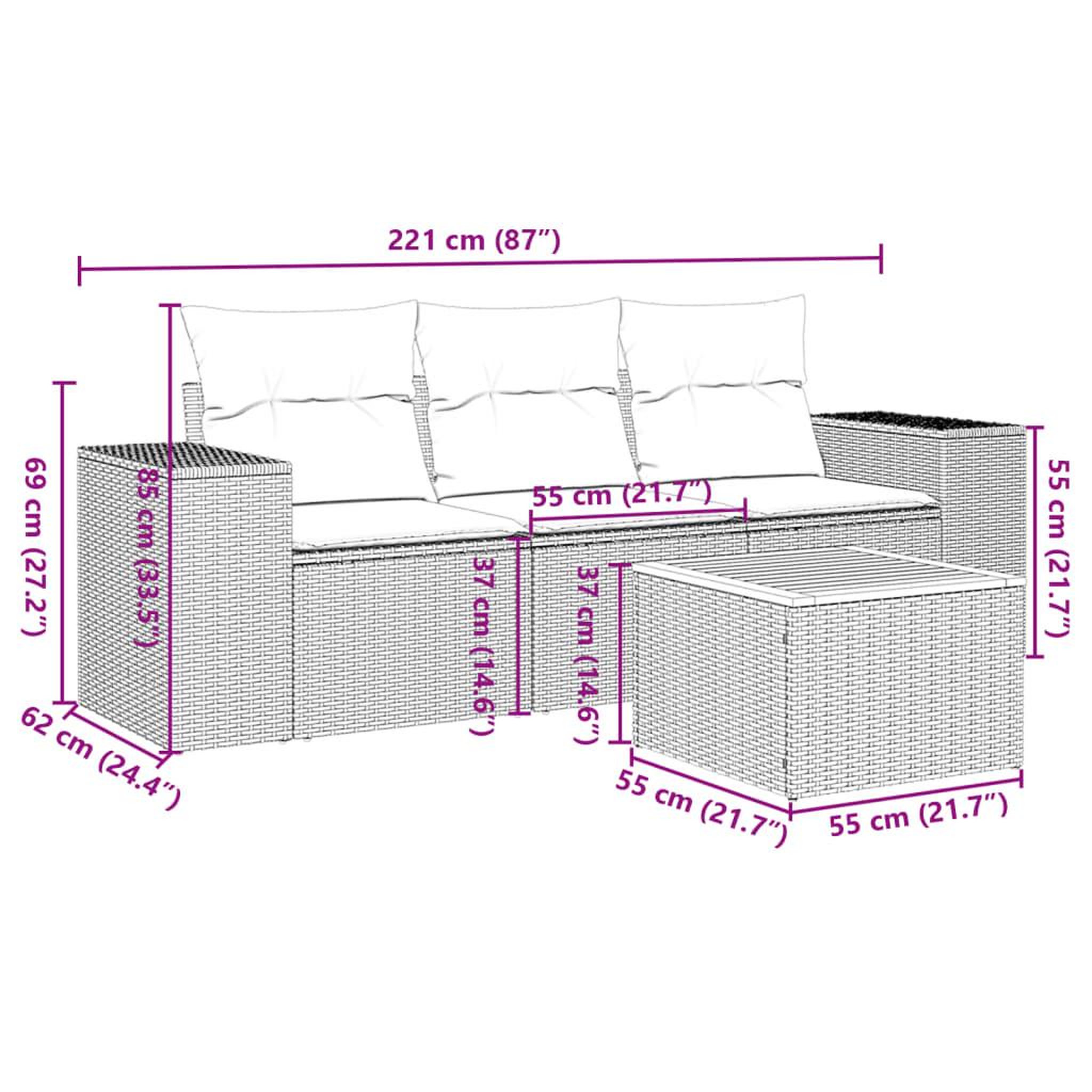 Voir la diapositive 3 : VIDAXL Salon de jardin avec coussins 4 pcs beige resine tressee