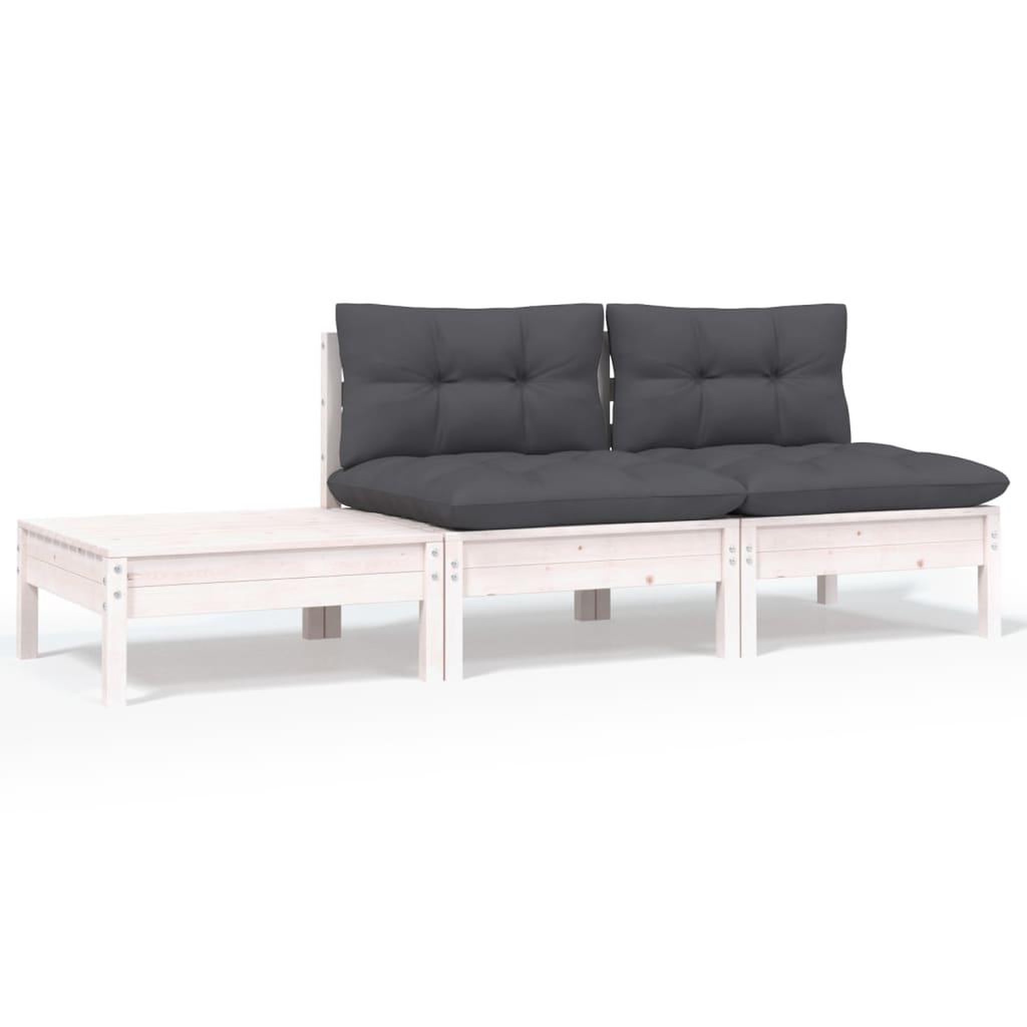 Voir la diapositive 1 : VIDAXL Salon de jardin 3 pcs avec coussins Blanc Bois de pin massif
