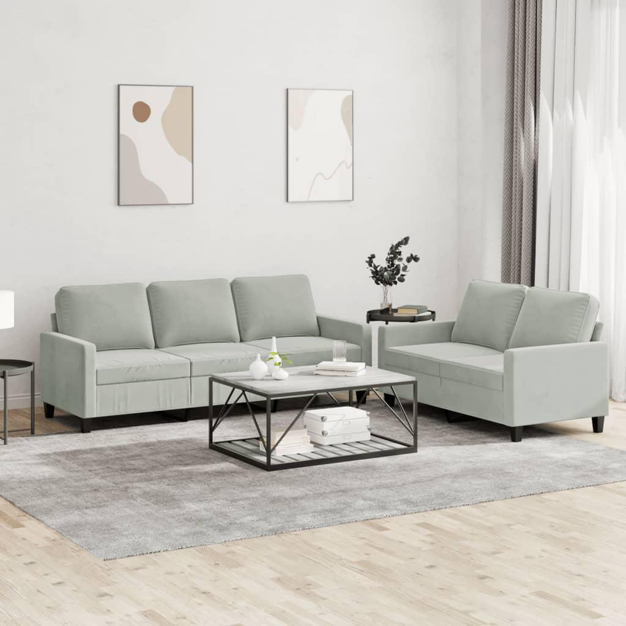 VIDAXL Ensemble de canapes 2 pcs avec coussins Gris clair Velours