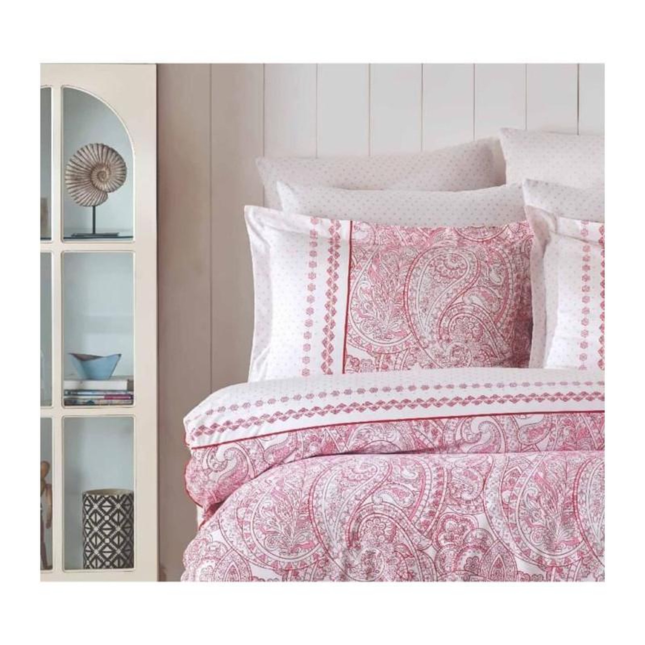 Voir la diapositive 2 : GENERIQUE Parure de lit - 1 housse de couette 220 x 240 cm + 2 taies d'oreiller 60 x 60 cm - 100% coton renforcé - Rose