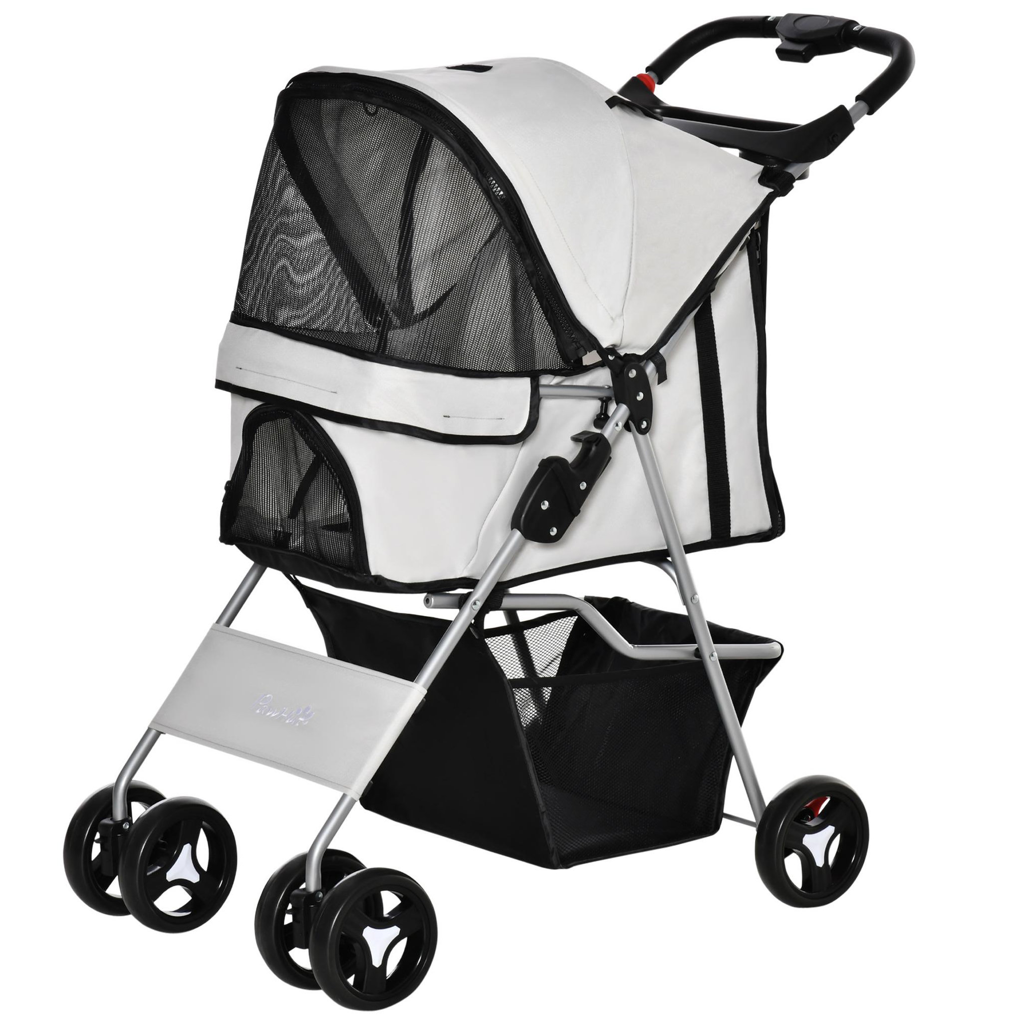 PAWHUT Poussette buggy pour chiens 75l x 46l x 94h cm pliable imperméable tissu 600d oxford 4 roues gris