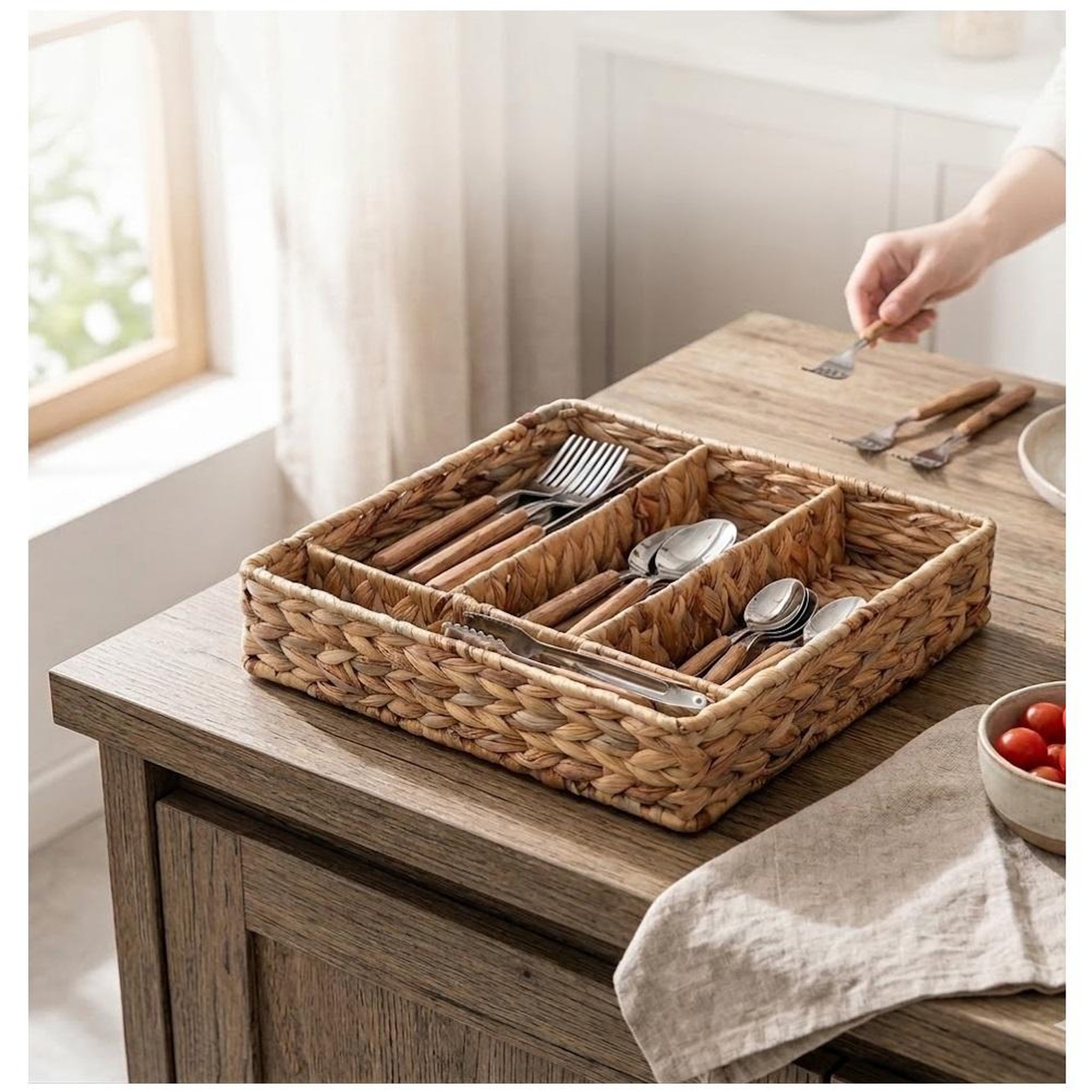 Voir la diapositive 5 : Eden Range couverts en jacinthe tressé 4 compartiments 24 x 34 cm beige