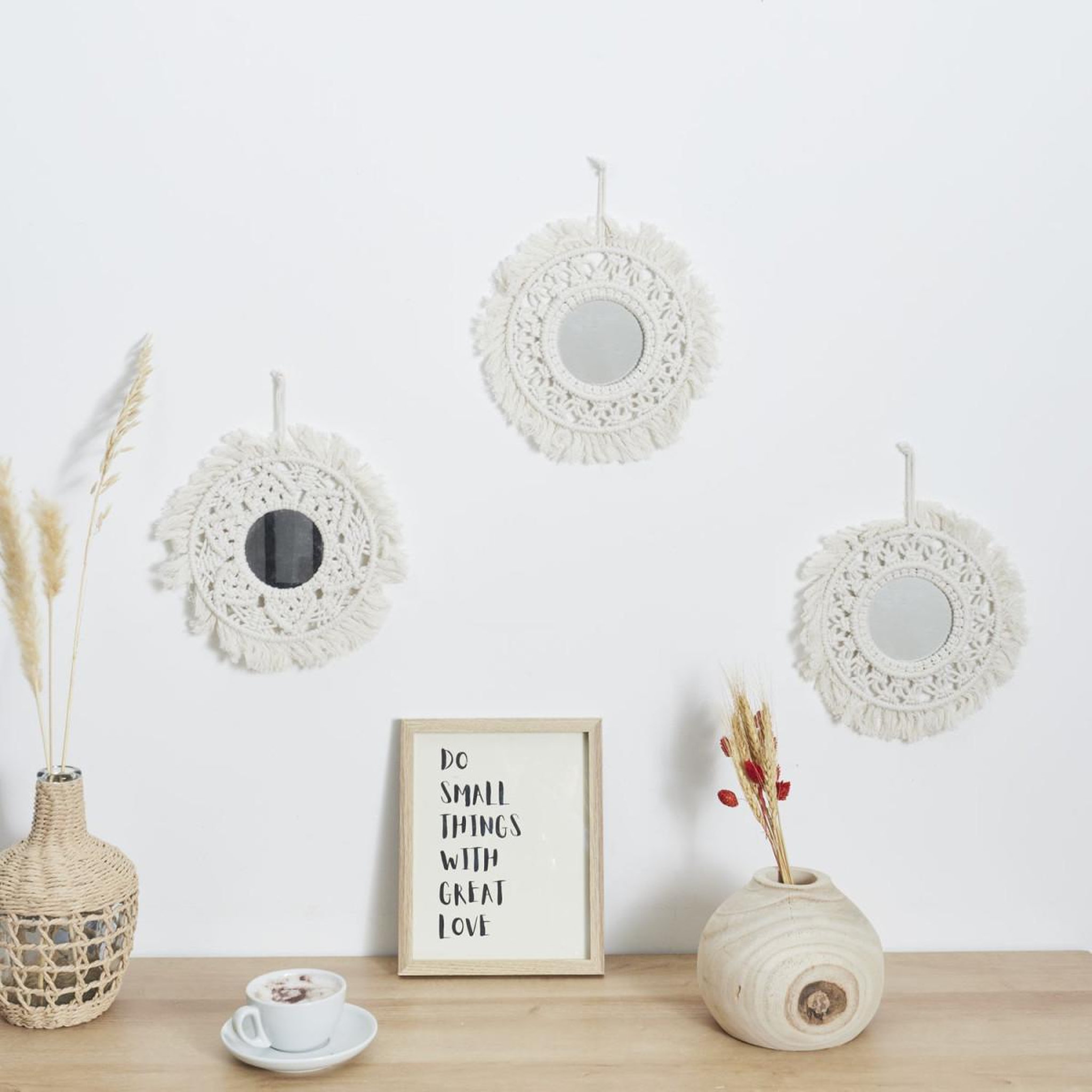 Voir la diapositive 4 : The Home Deco Factory Lot de 3 Miroirs Déco  Boho  28cm Beige