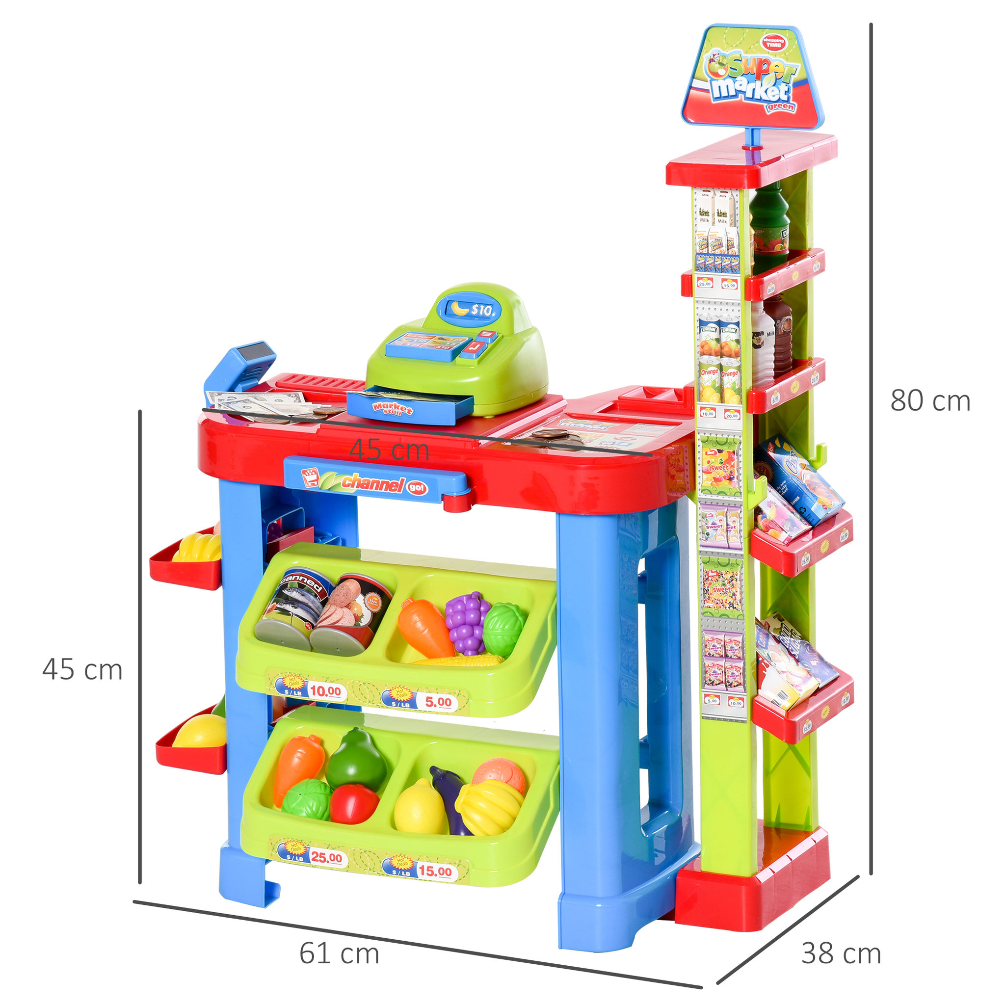 Voir la diapositive 3 : HOMCOM Jeu d'imitation commerçant jeu de la marchande caddie + caisse enregistreuse et 45 accessoires inclus effets lumineux sonores