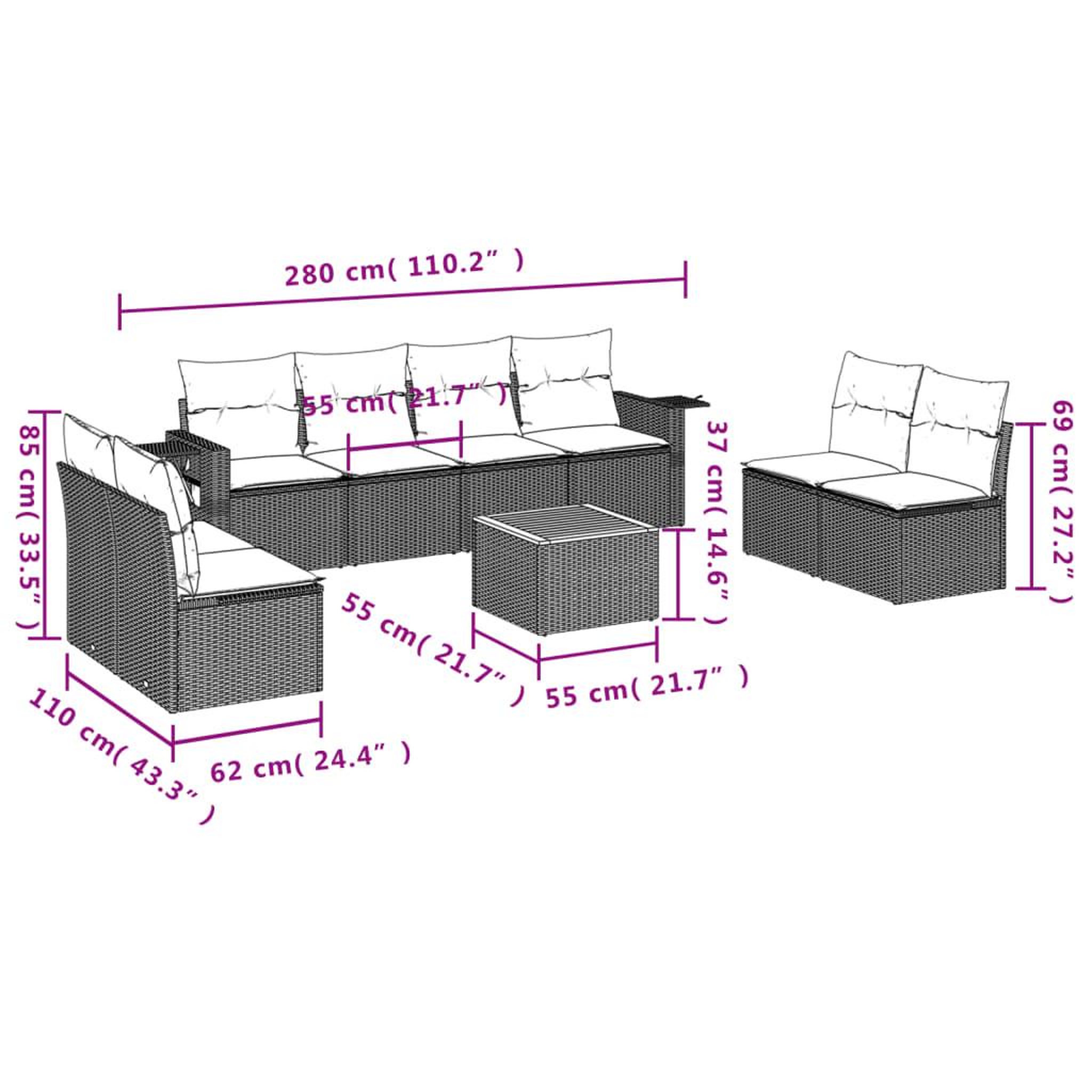 Voir la diapositive 6 : VIDAXL Salon de jardin 9 pcs avec coussins noir resine tressee