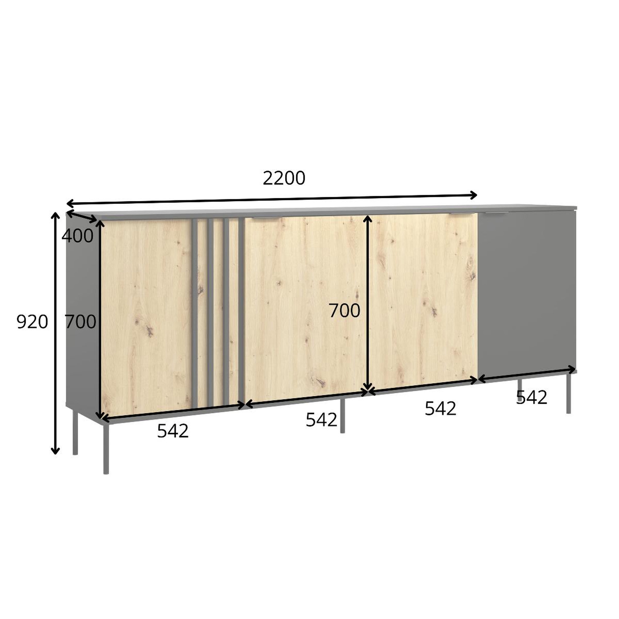 Voir la diapositive 5 : JLC KREATION Buffet bas moderne 4 portes noir et bois irina