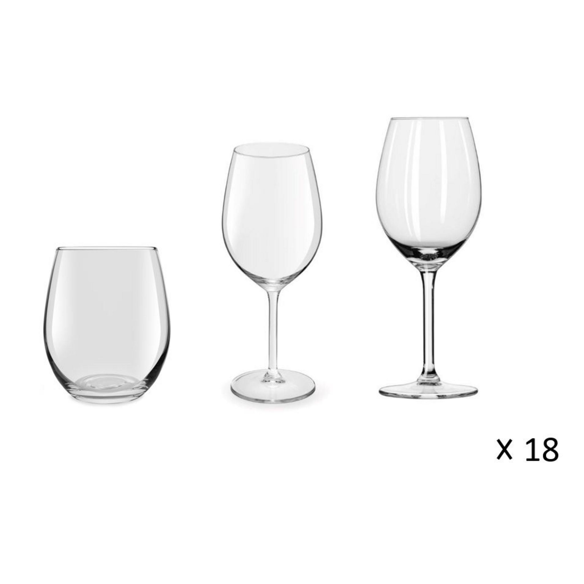 Service De Verres Essential Luminarc 18 Pièces - 6 Verres à Pied, 6 Flûtes, 6 Verres Bas, Résistant Lave-vaisselle - 8