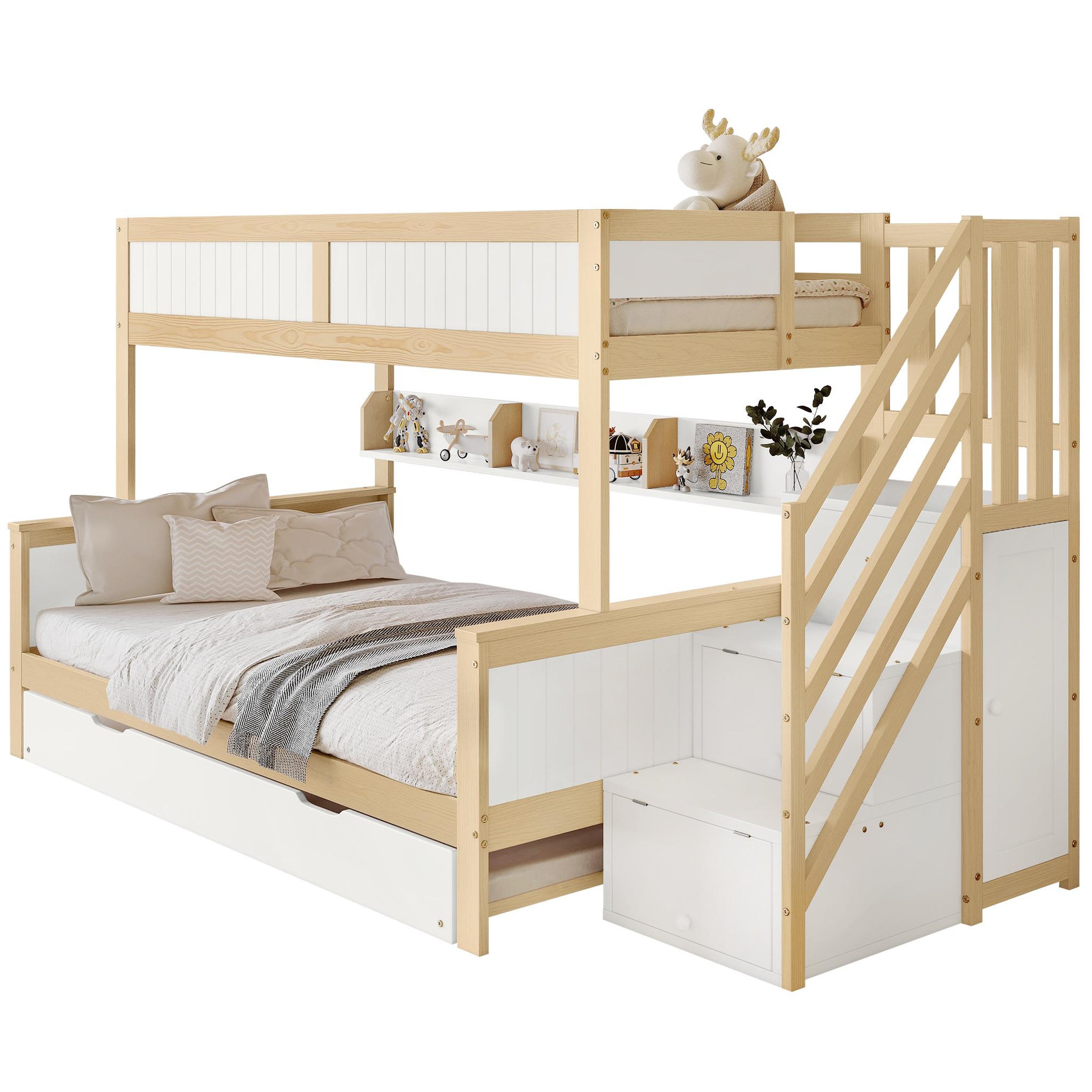 MERAX Lit superposé 90x200cm bois et mdf coloris blanc+naturel