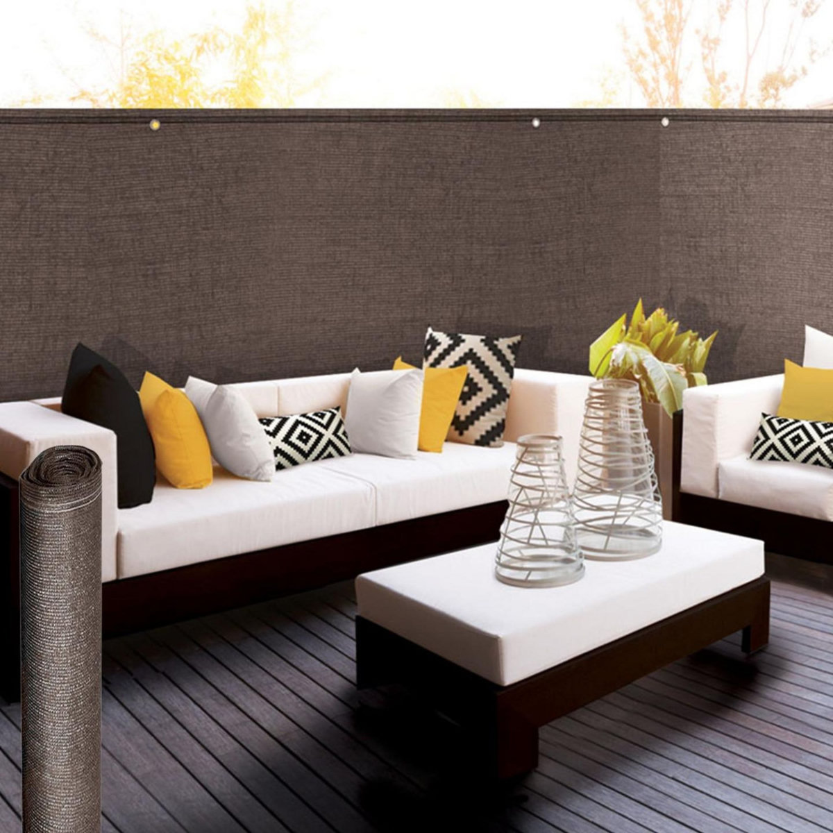 ID MARKET Brise vue renforcé 1,5 x 10 M taupe 220 gr/m² luxe PRO