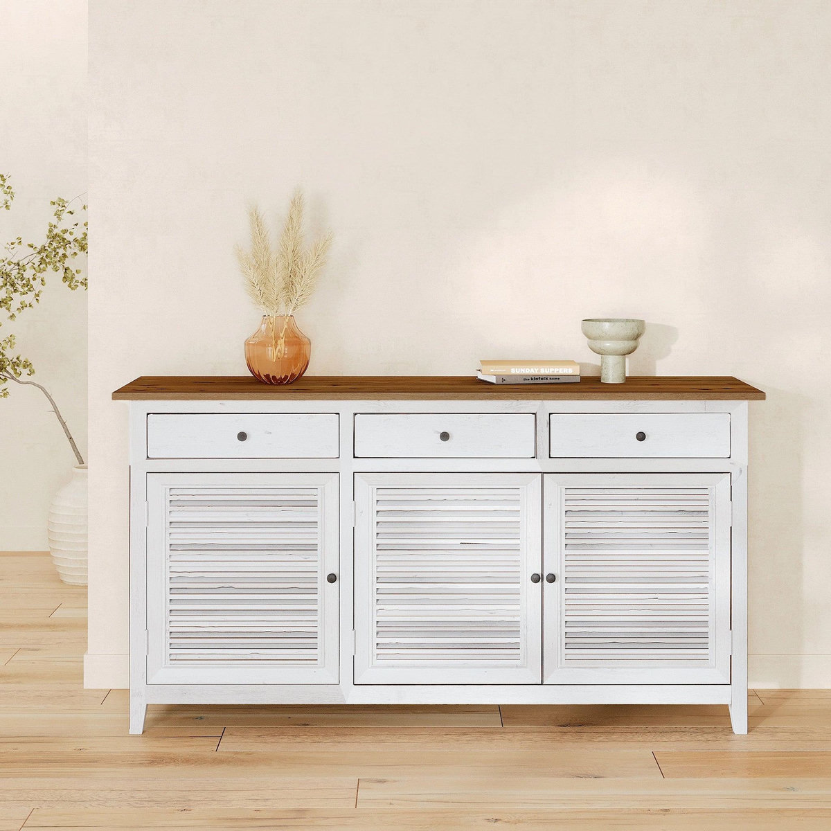 Rendez vous déco Buffet en bois recyclé blanc effet vieilli-Casa