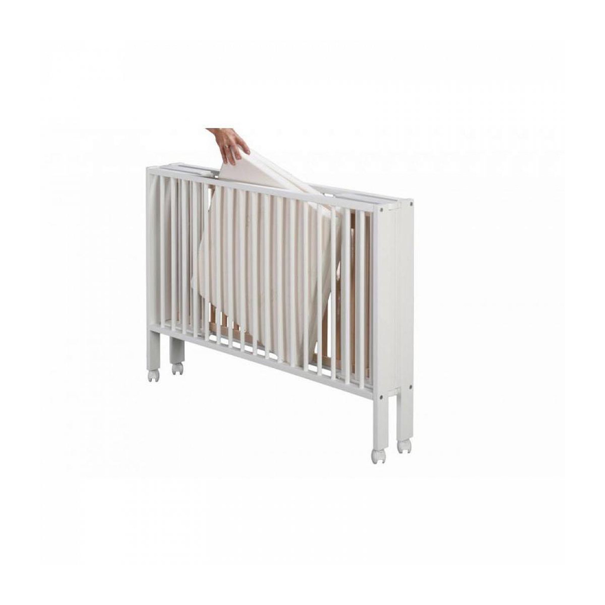 Voir la diapositive 2 : TISSI Lit bébé à barreaux pliable 60x120 cm en hêtre massif blanc