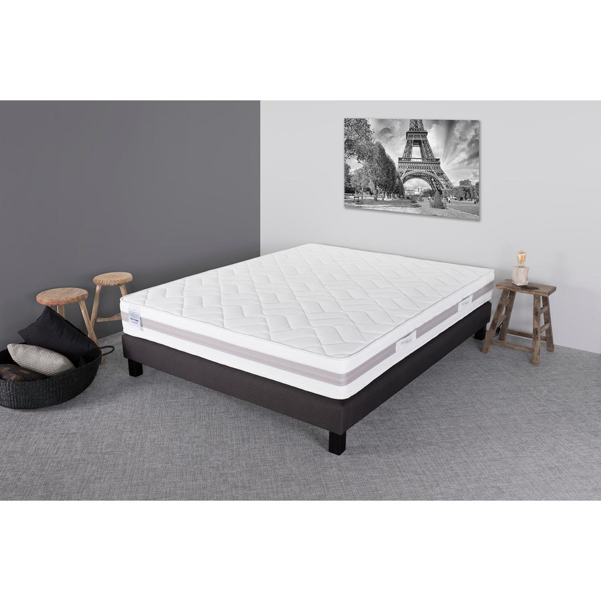 PRESTIGE Collection Ensemble matelas ressorts TEMPO GREY + sommier déco gris 140x190 cm 