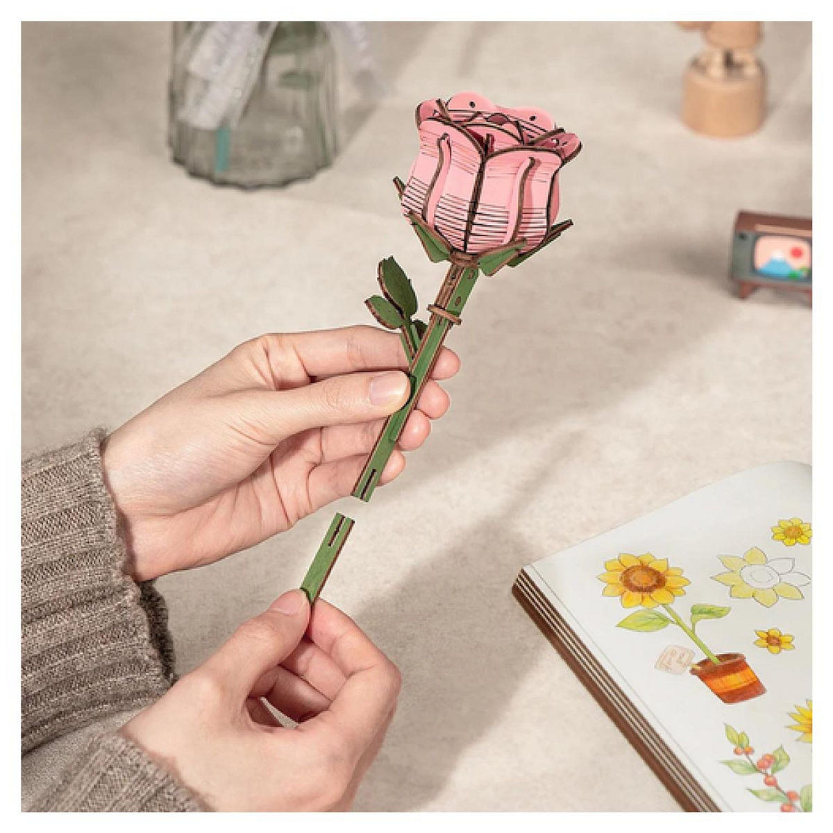 ROBOTIME Wooden Bloom Craft: Bouquet de fleurs