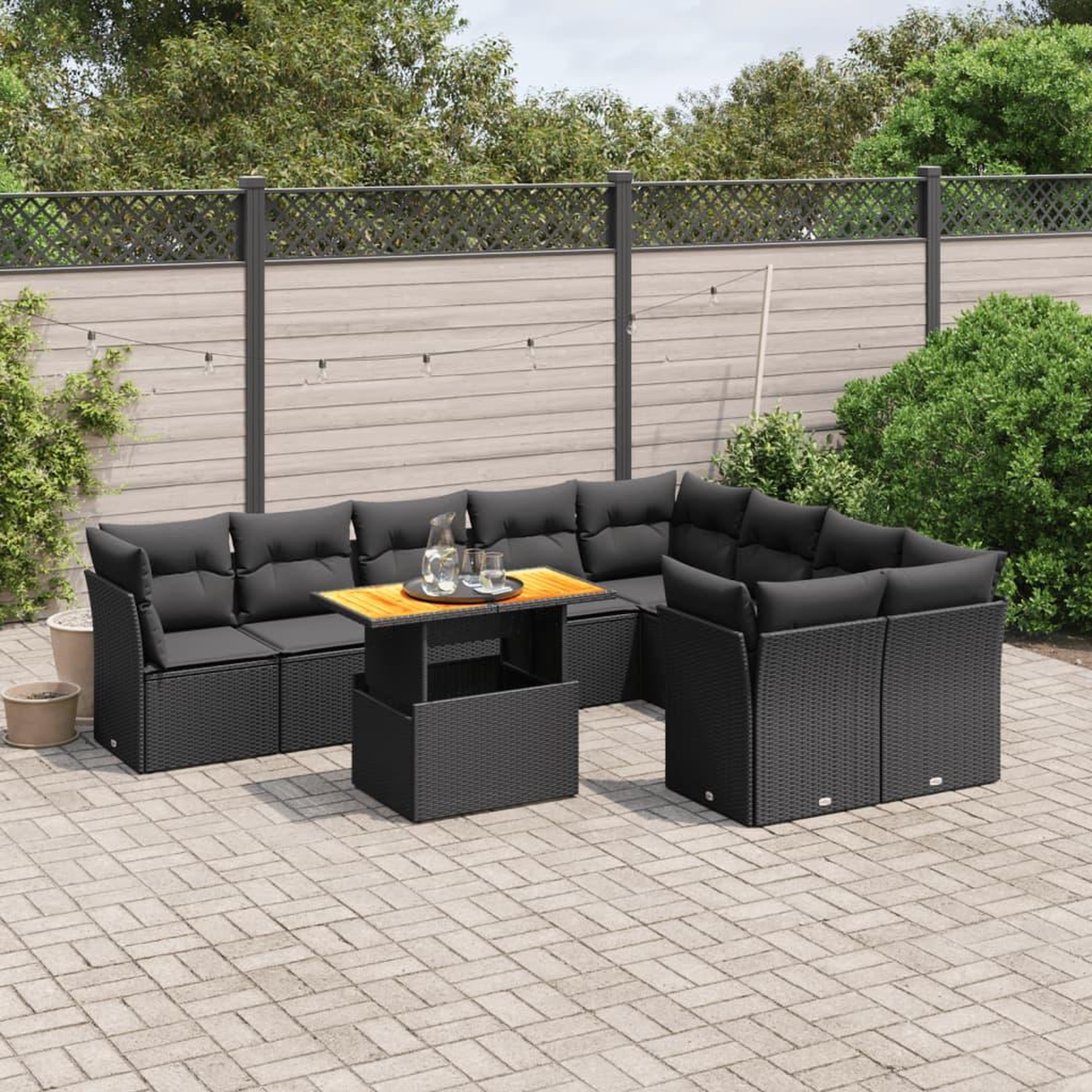 VIDAXL Salon de jardin 10 pcs avec coussins noir resine tressee