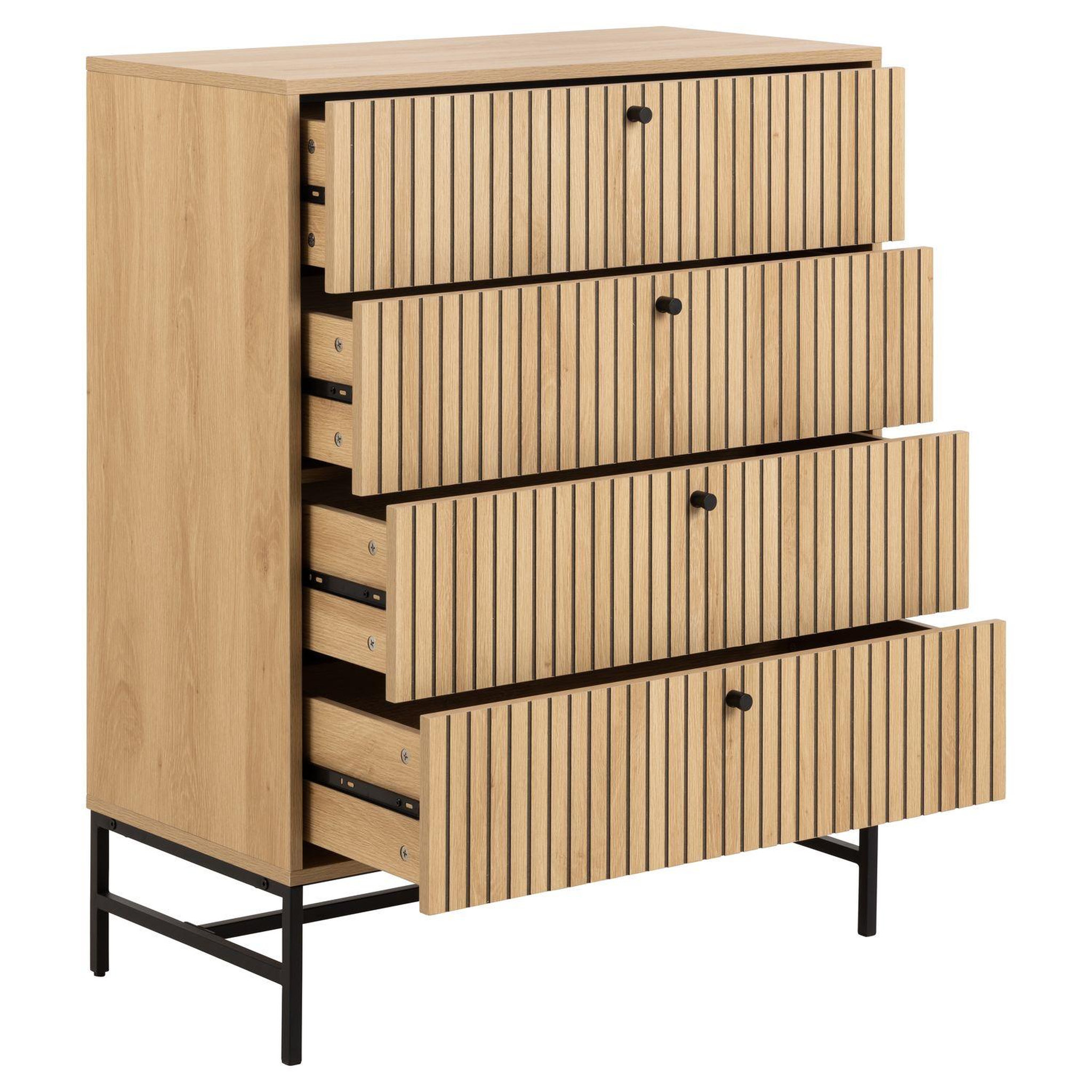 Voir la diapositive 5 : TOILINUX Commode rectangulaire à 4 tiroirs effet tasseaux baïkal - beige