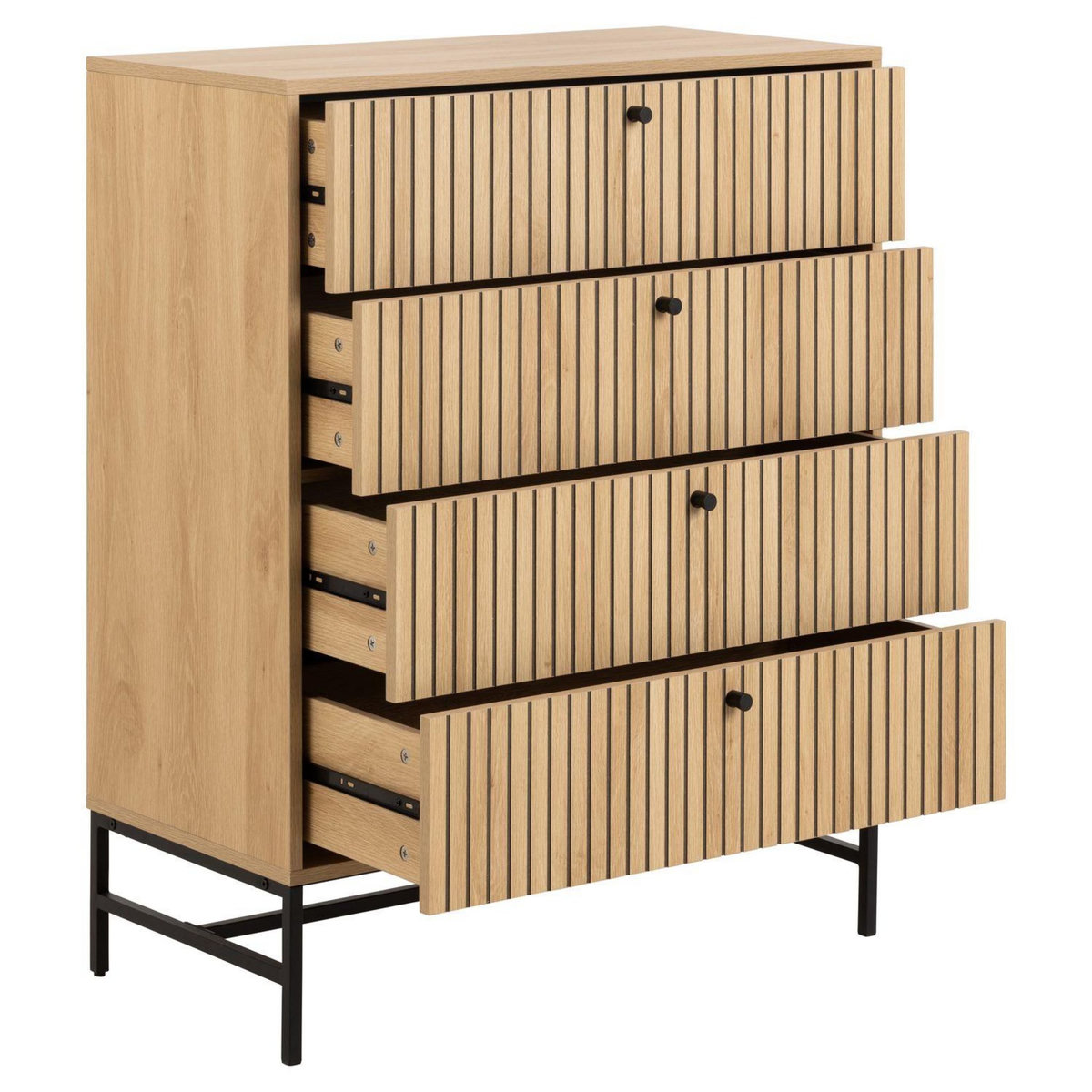 TOILINUX Commode rectangulaire à 4 tiroirs effet tasseaux BAÏKAL - Beige