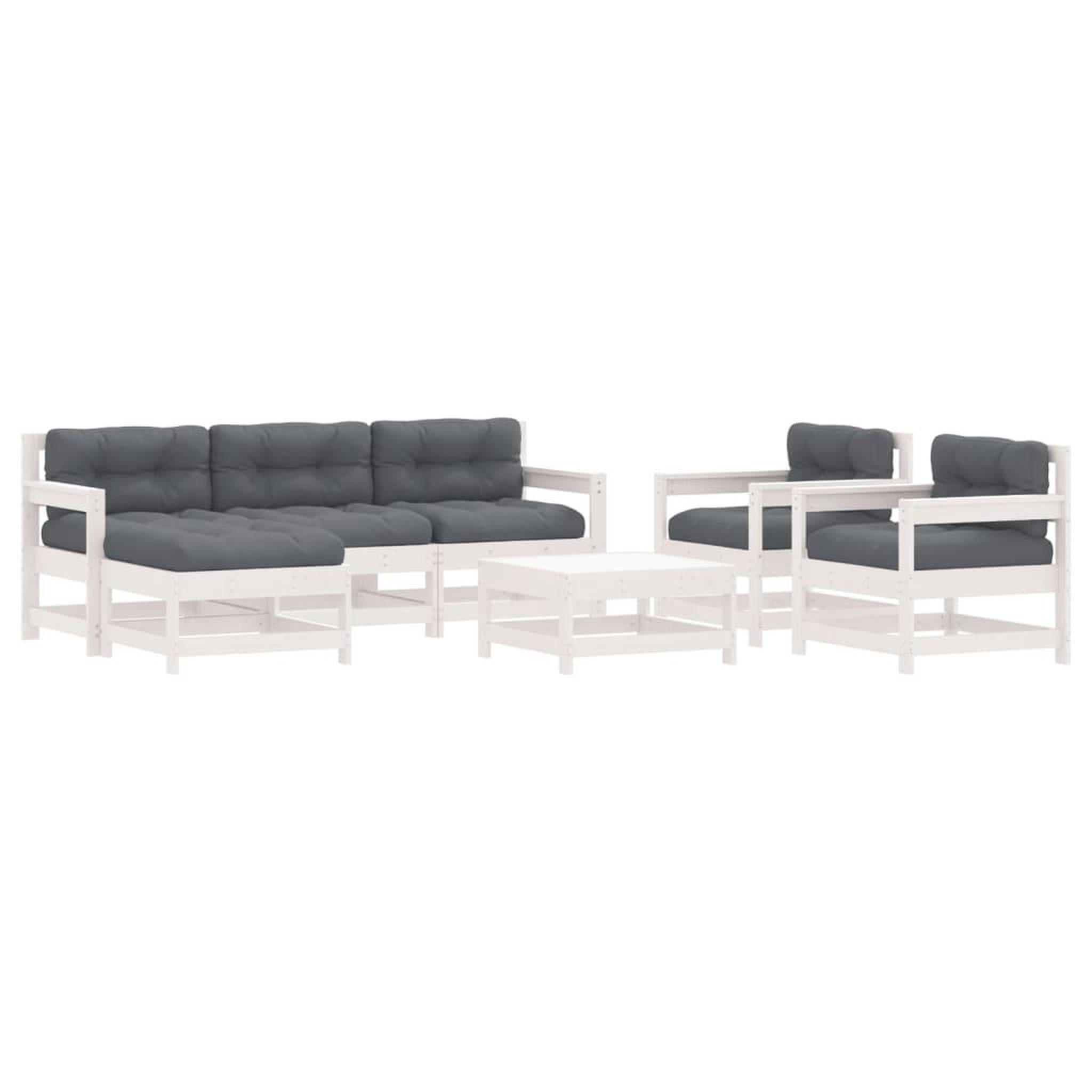 Voir la diapositive 2 : VIDAXL Salon de jardin 7 pcs avec coussins blanc bois massif