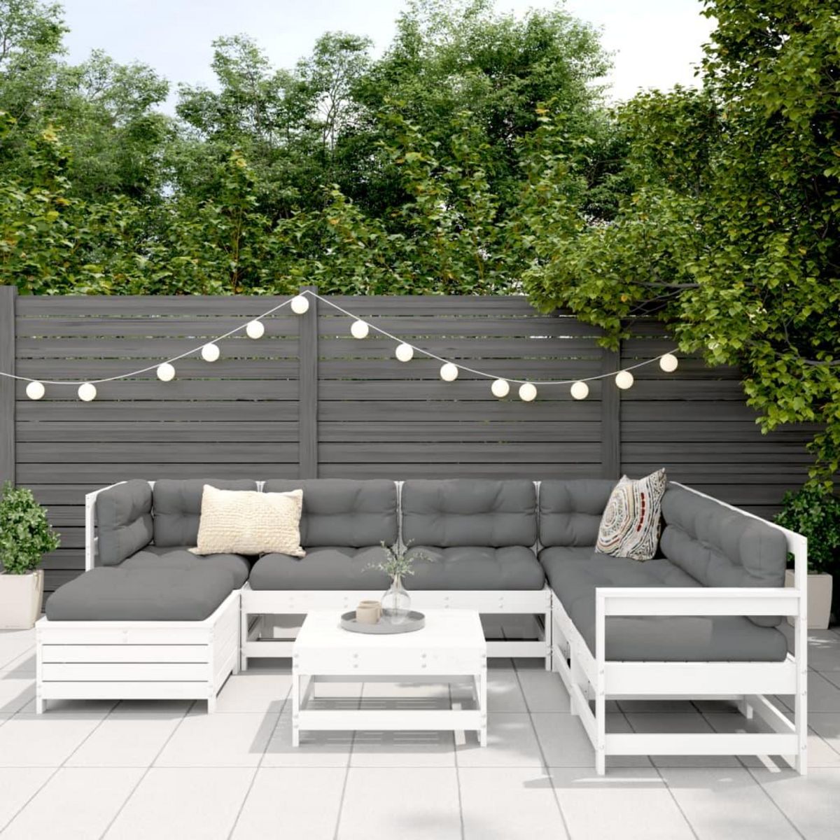 VIDAXL Salon de jardin 8 pcs blanc bois de pin massif
