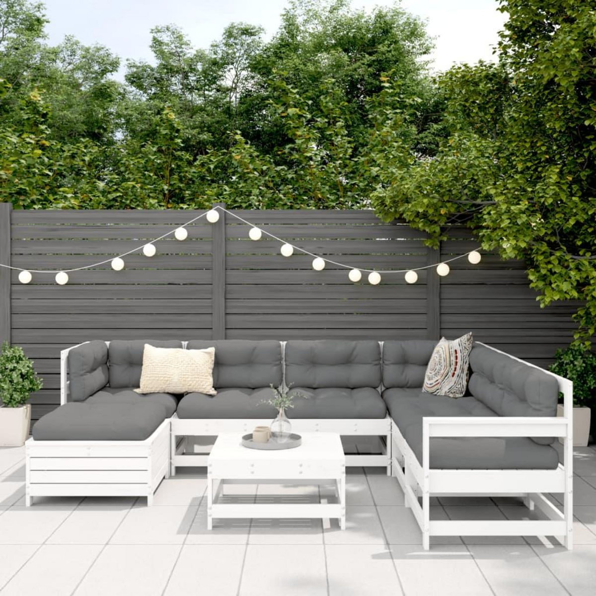 VIDAXL Salon de jardin 8 pcs blanc bois de pin massif
