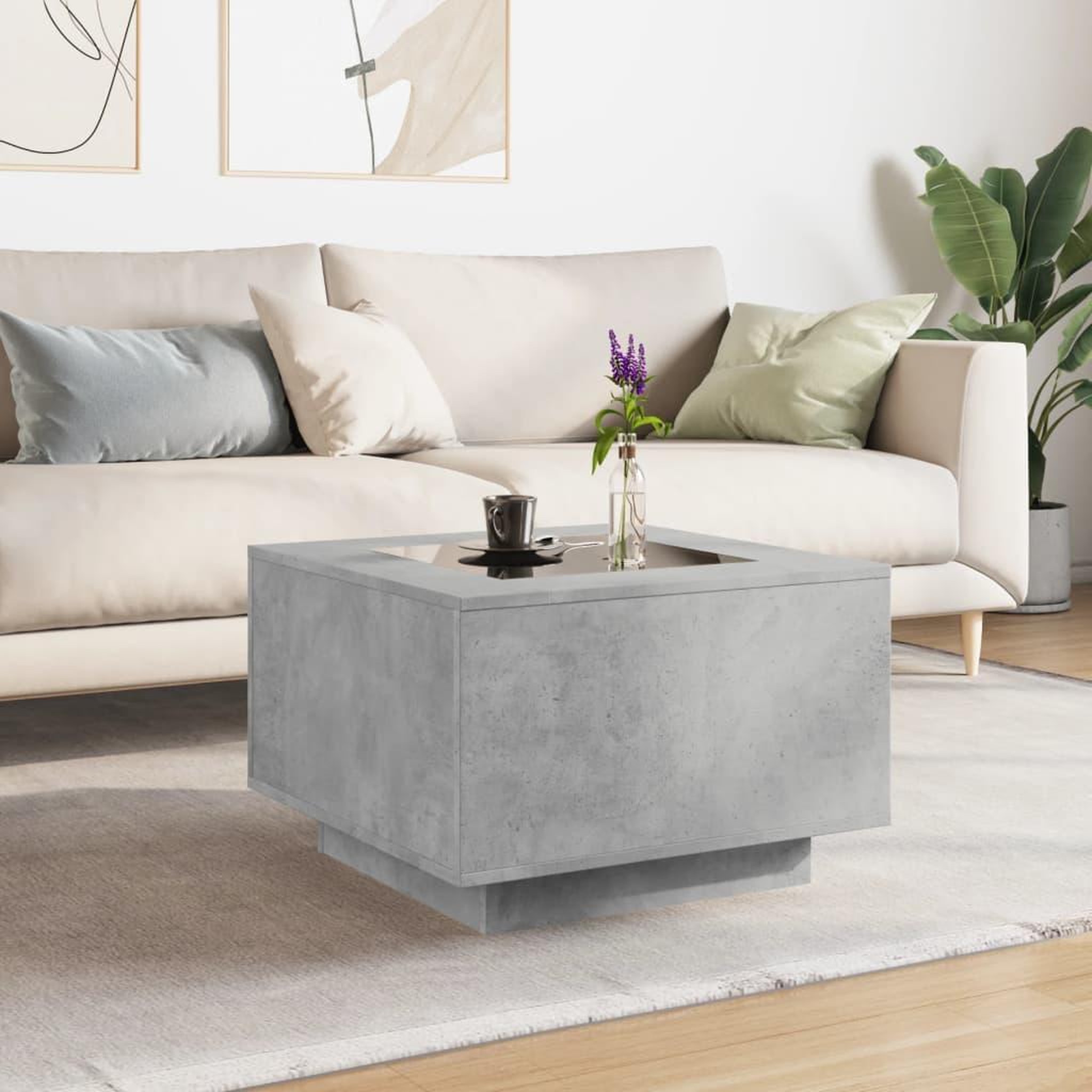 Voir la diapositive 4 : VIDAXL Table basse avec LED gris beton 60x60x40 cm bois d'ingenierie
