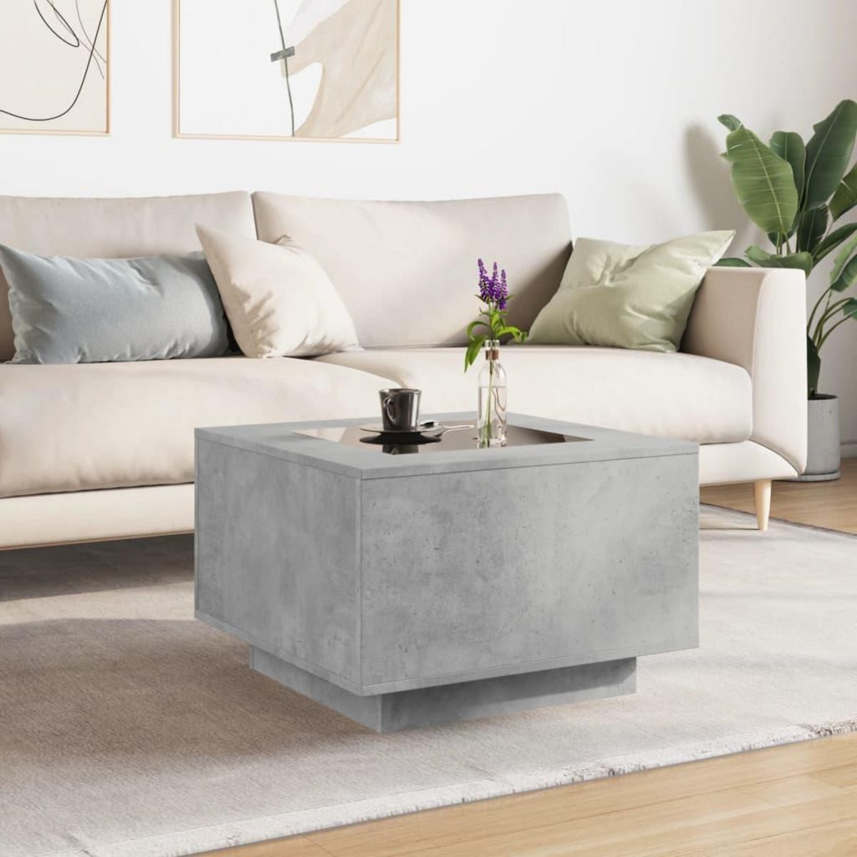 VIDAXL Table basse avec LED gris beton 60x60x40 cm bois d'ingenierie