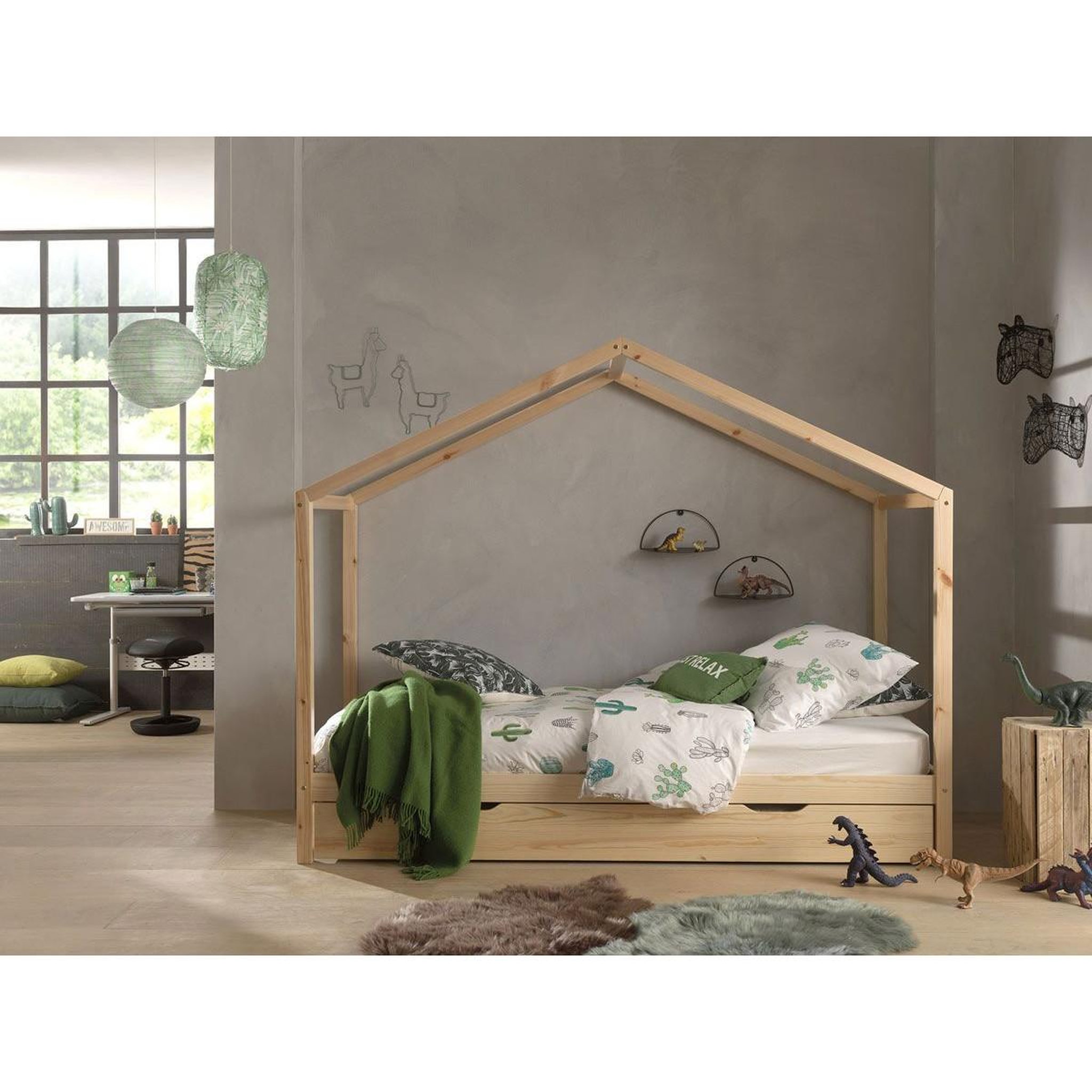 Voir la diapositive 2 : Paris Prix Lit enfant cabane & tiroir  dallas ii  90x200cm naturel