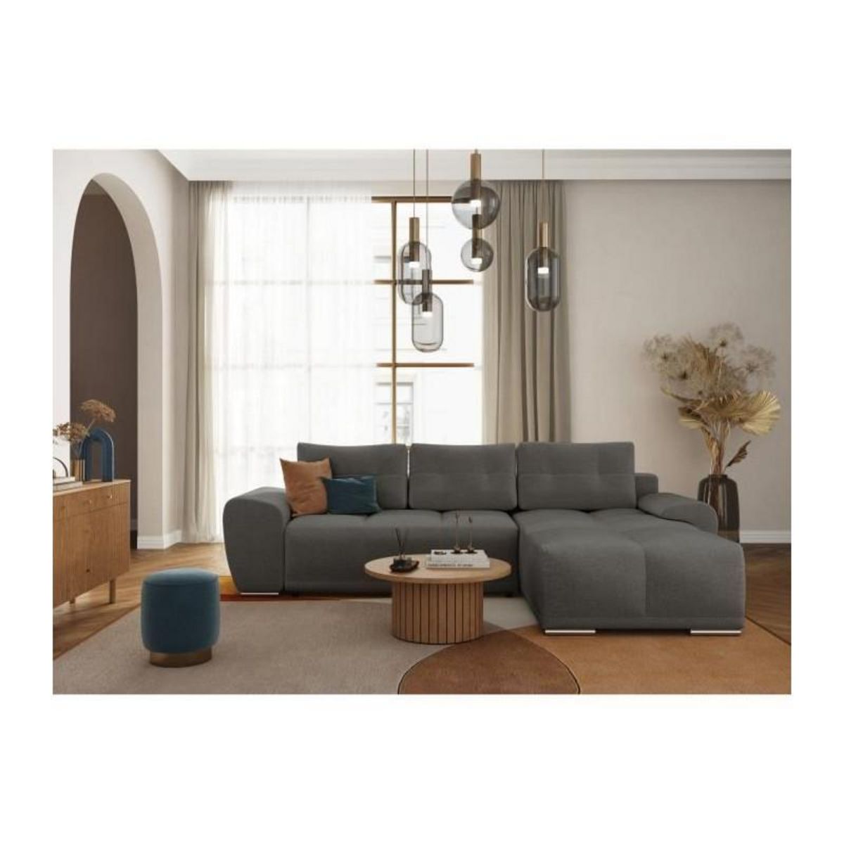 LOUNGITUDE Canapé d'angle convertible CABELLO en tissu gris - LOUNGITUDE - Angle Droit - Occasionnel - 140 x 210 cm