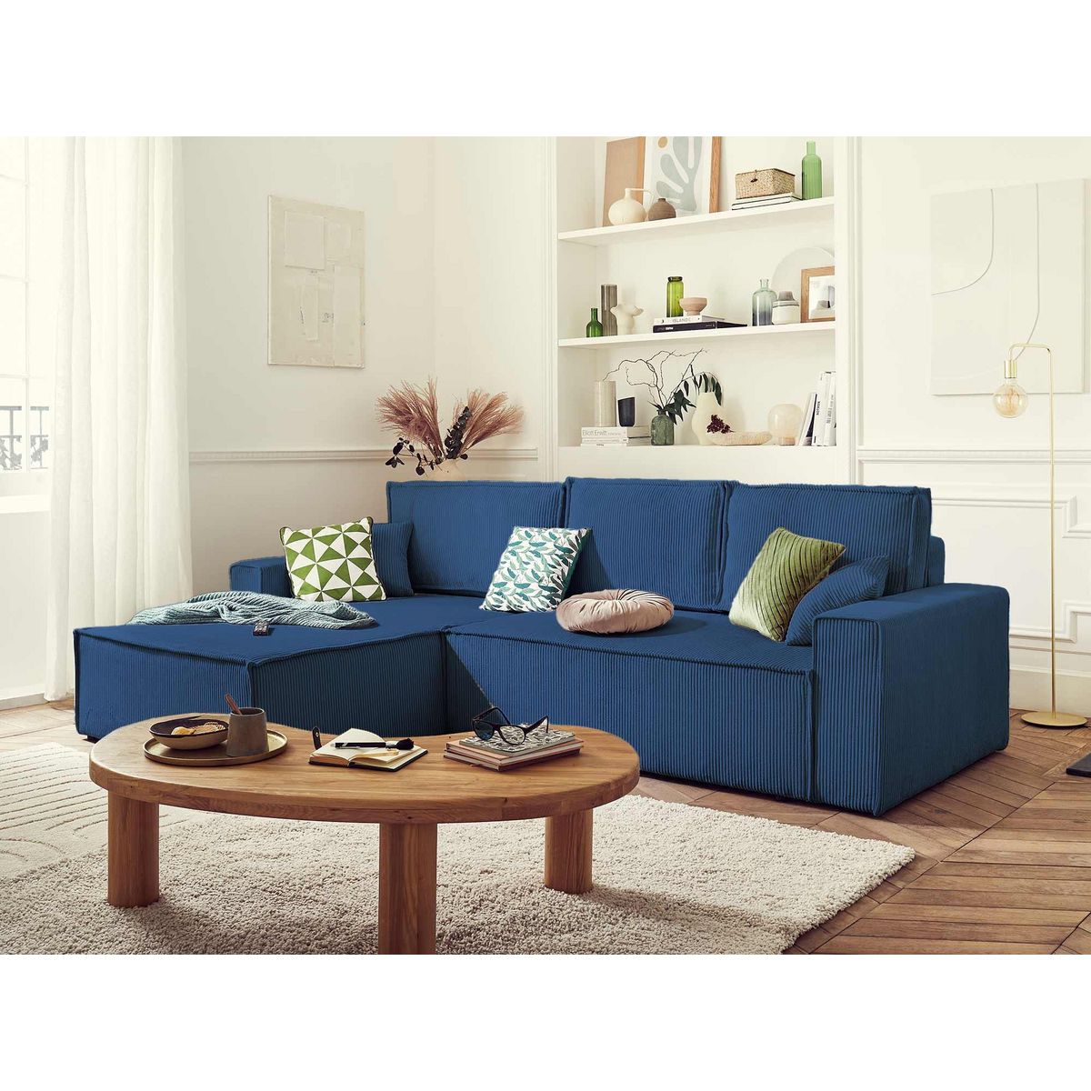 BEST MOBILIER Dellia - canapé d'angle réversible convertible - avec coffre - en velours côtelé - 4 places