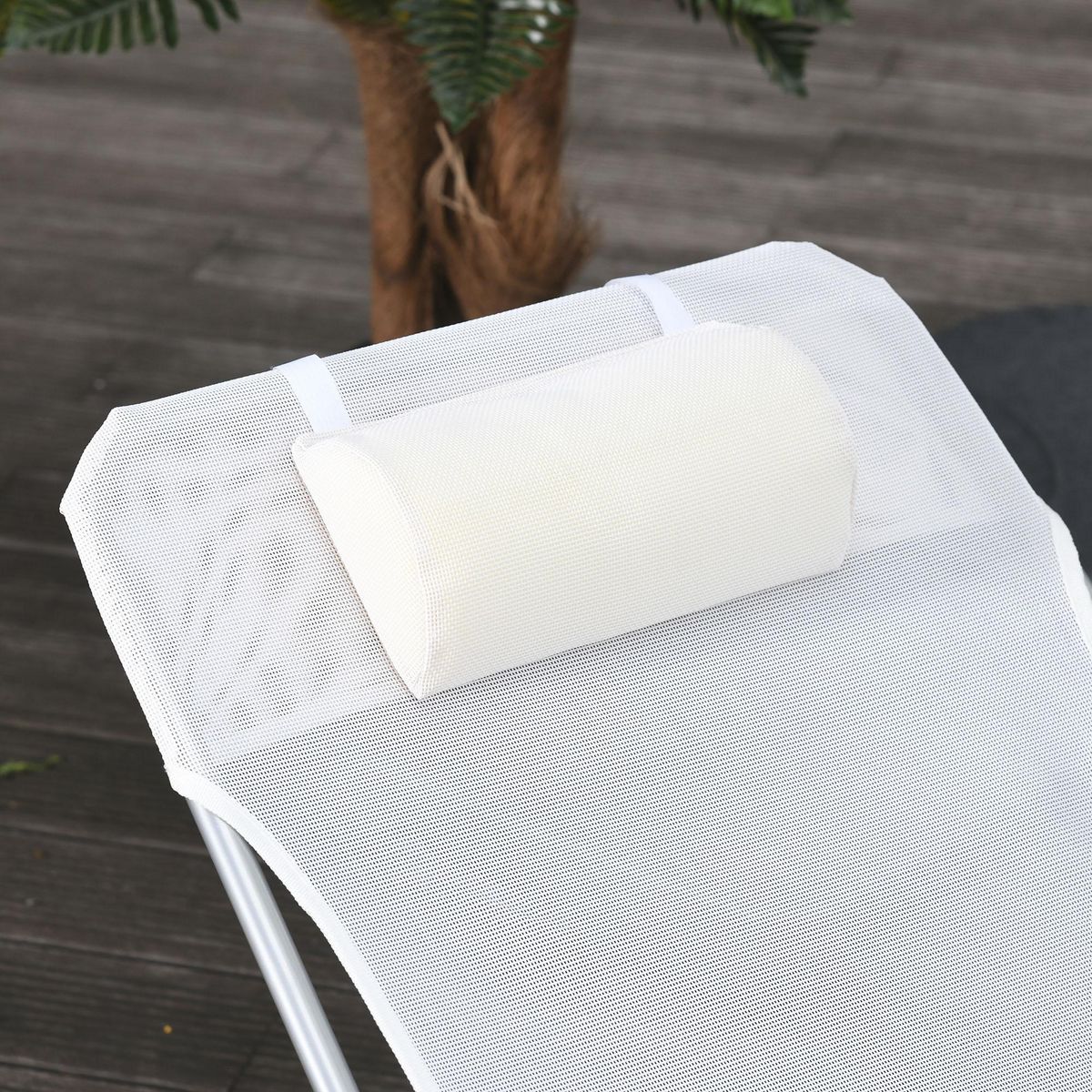 OUTSUNNY Bain de soleil transat pliable dossier réglable 5 positions acier teslin crème