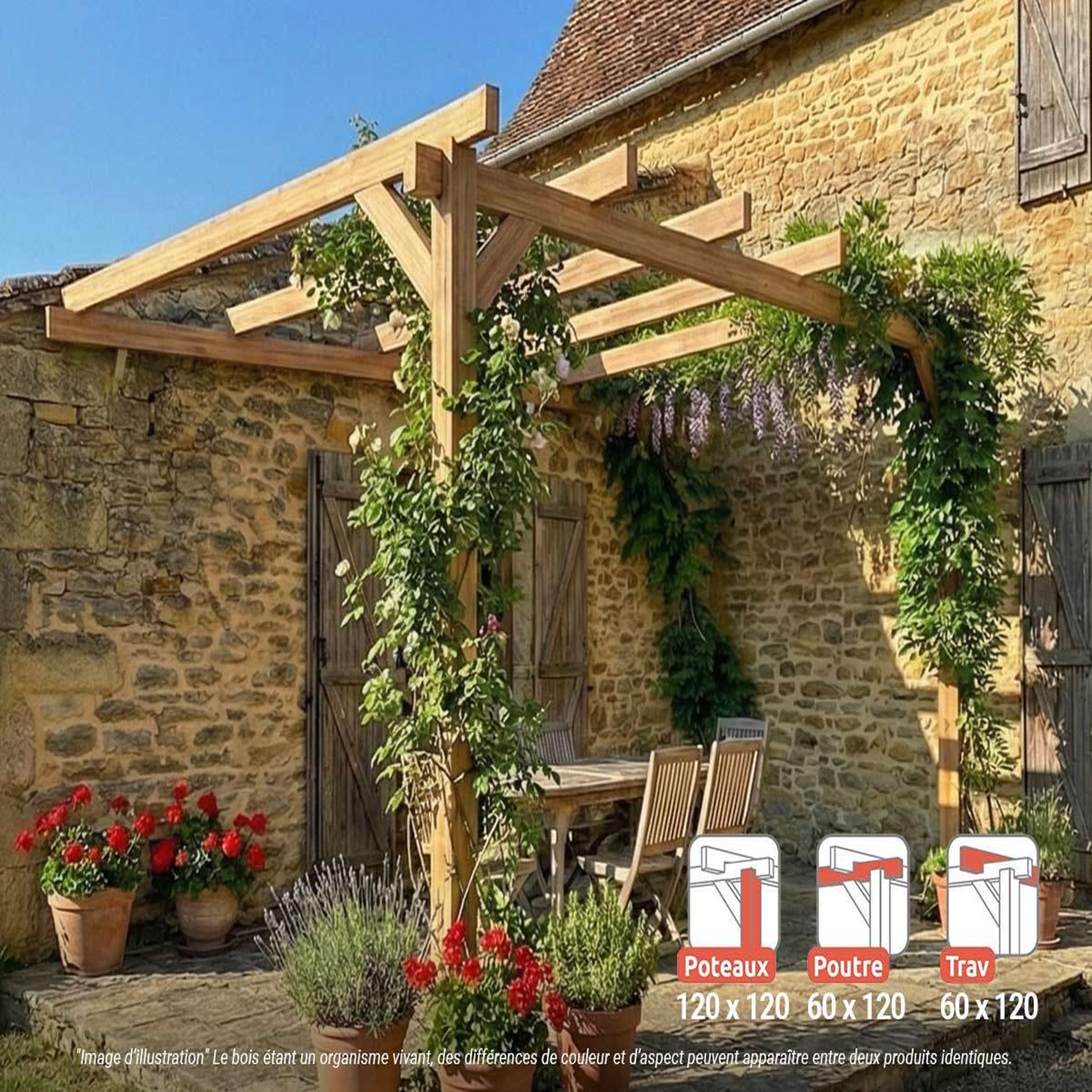 JARDIDECO Pergola adossée en lamellé-collée le mans 400 x 400 cm - mardeland