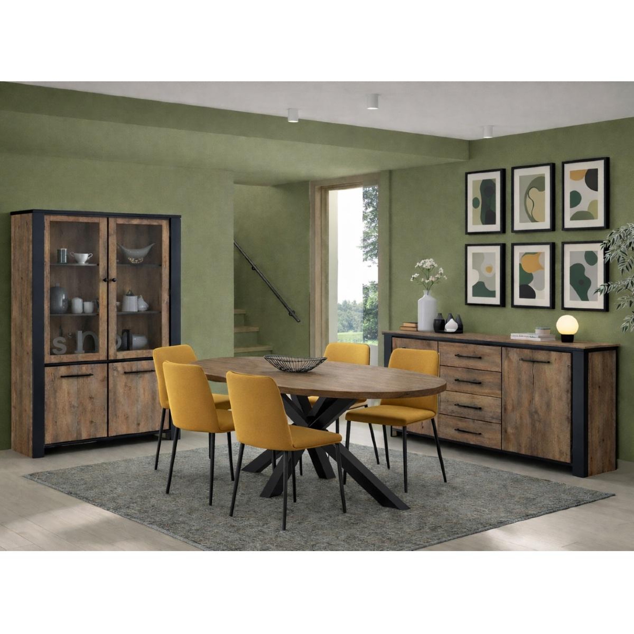 Voir la diapositive 2 : JLC KREATION Salle manger complète en bois samantha (buffet + table ovale)