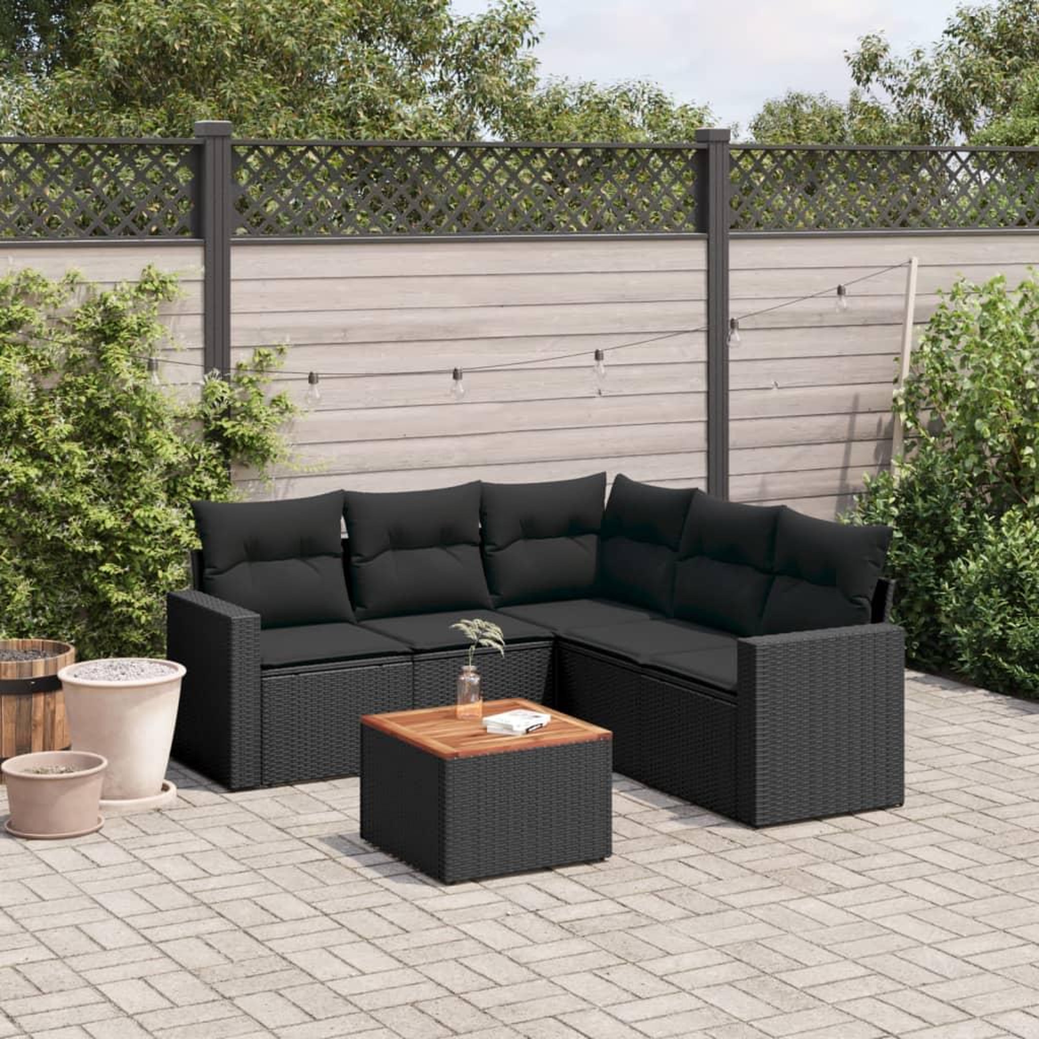 VIDAXL Salon de jardin 6 pcs avec coussins noir resine tressee
