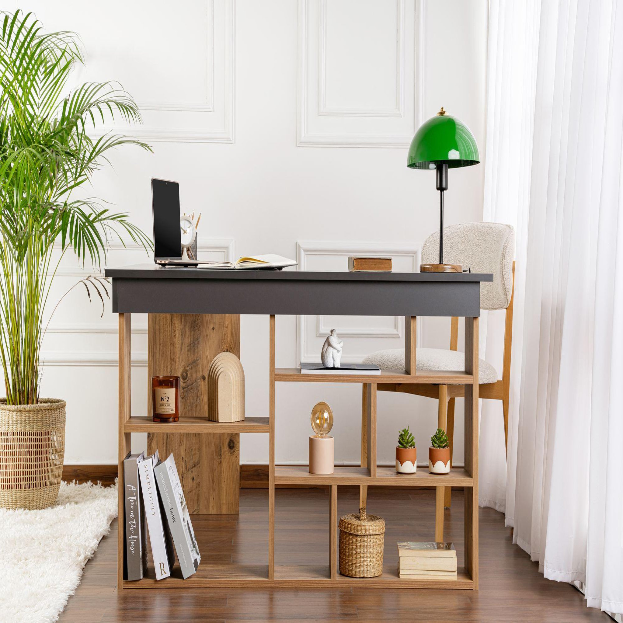 Voir la diapositive 4 : Habitat et Jardin Bureau d'étude en bois  vesper  - 130 x 120 x 72 cm - anthracitepin atlantique