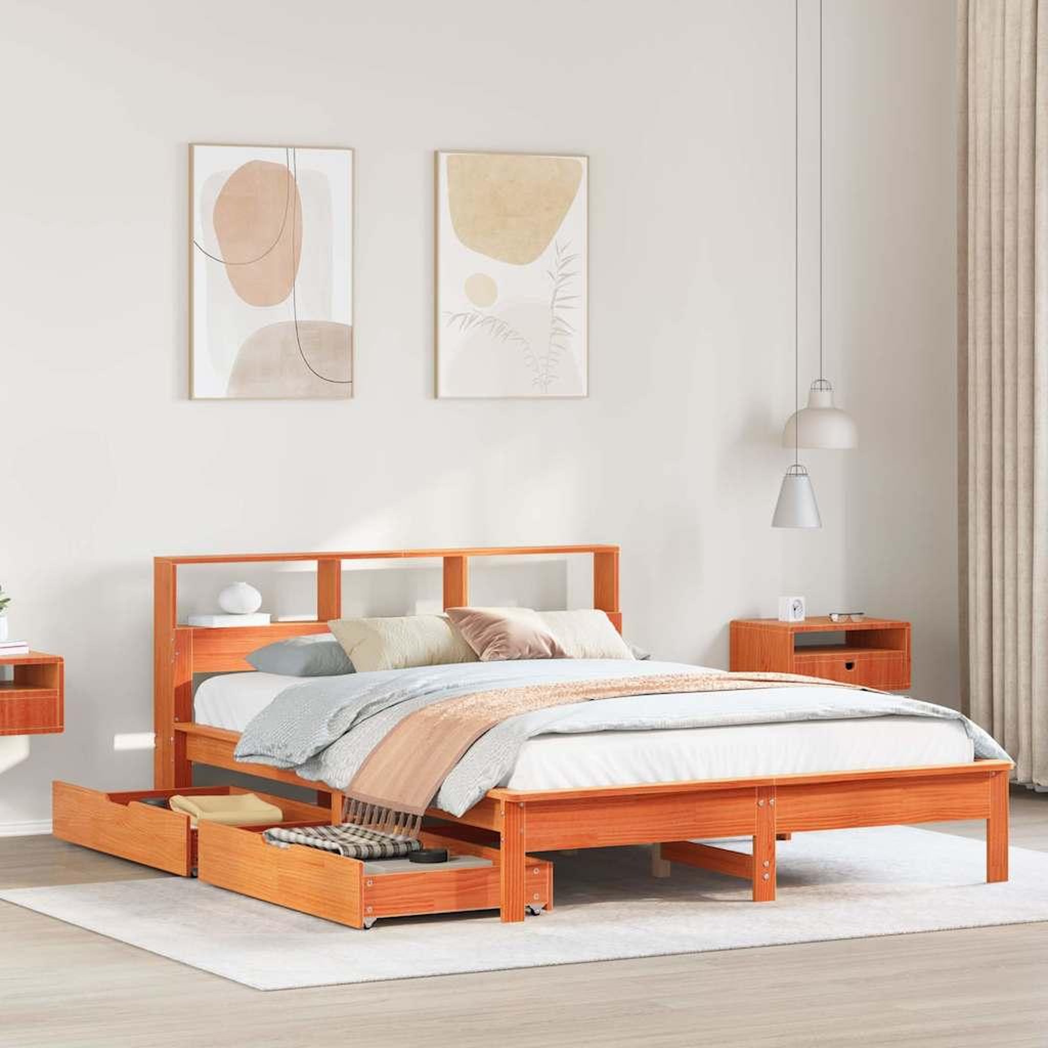 VIDAXL Lit bibliotheque sans matelas cire marron 150x200 cm pin massif