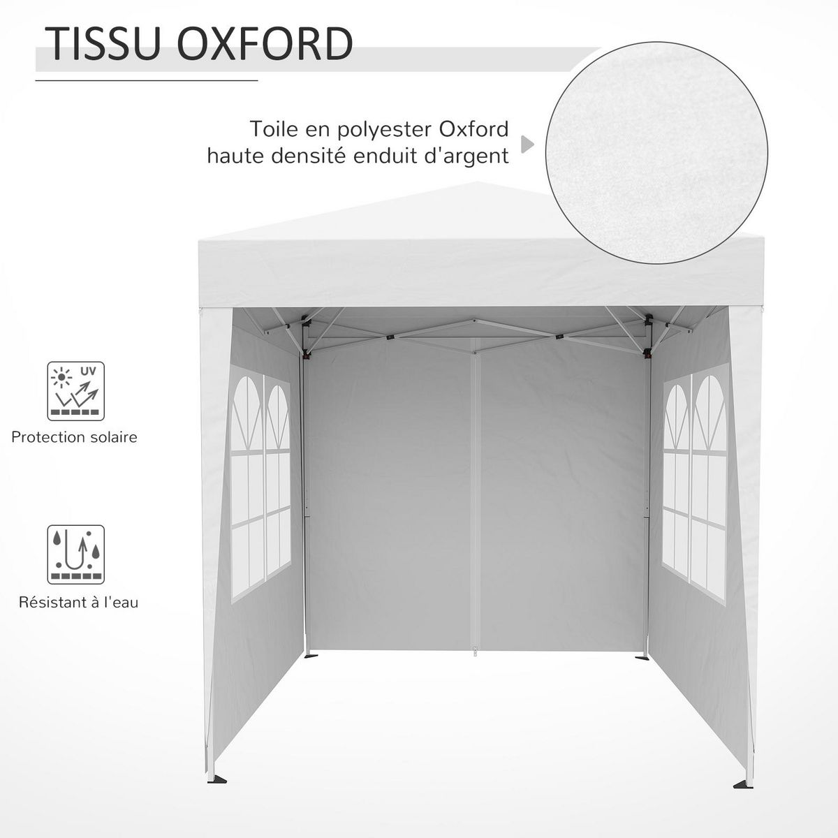 OUTSUNNY Tonnelle de jardin tente pliante barnum pop-up 2 x 2 m 4 parois latérales amovibles 2 fenêtres sac de transport pour camping, festival, plage, jardin, blanc