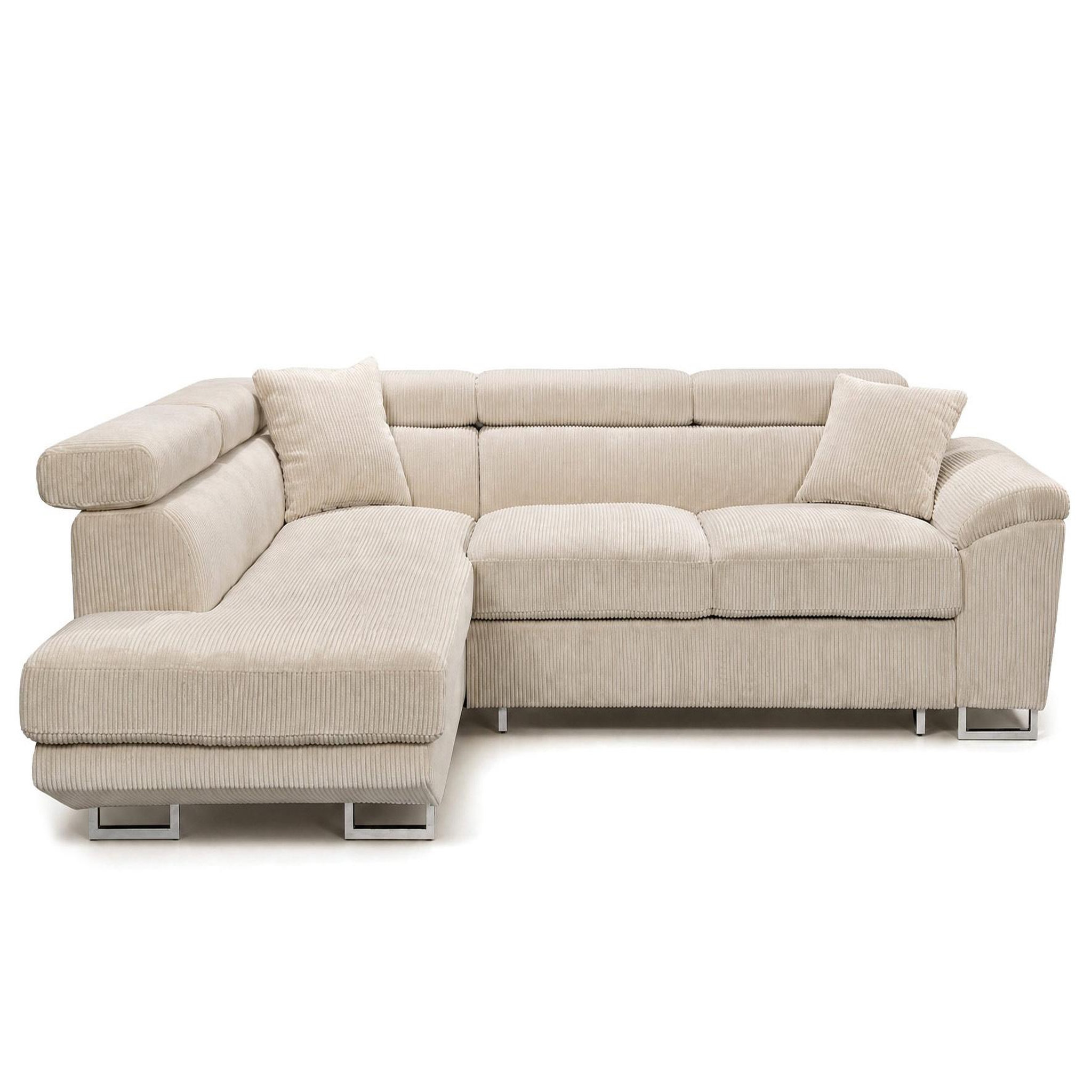 Voir la diapositive 1 : BEST MOBILIER Baoji - canapé d'angle gauche 5 places convertible avec têtières et coffre en velours côtelé