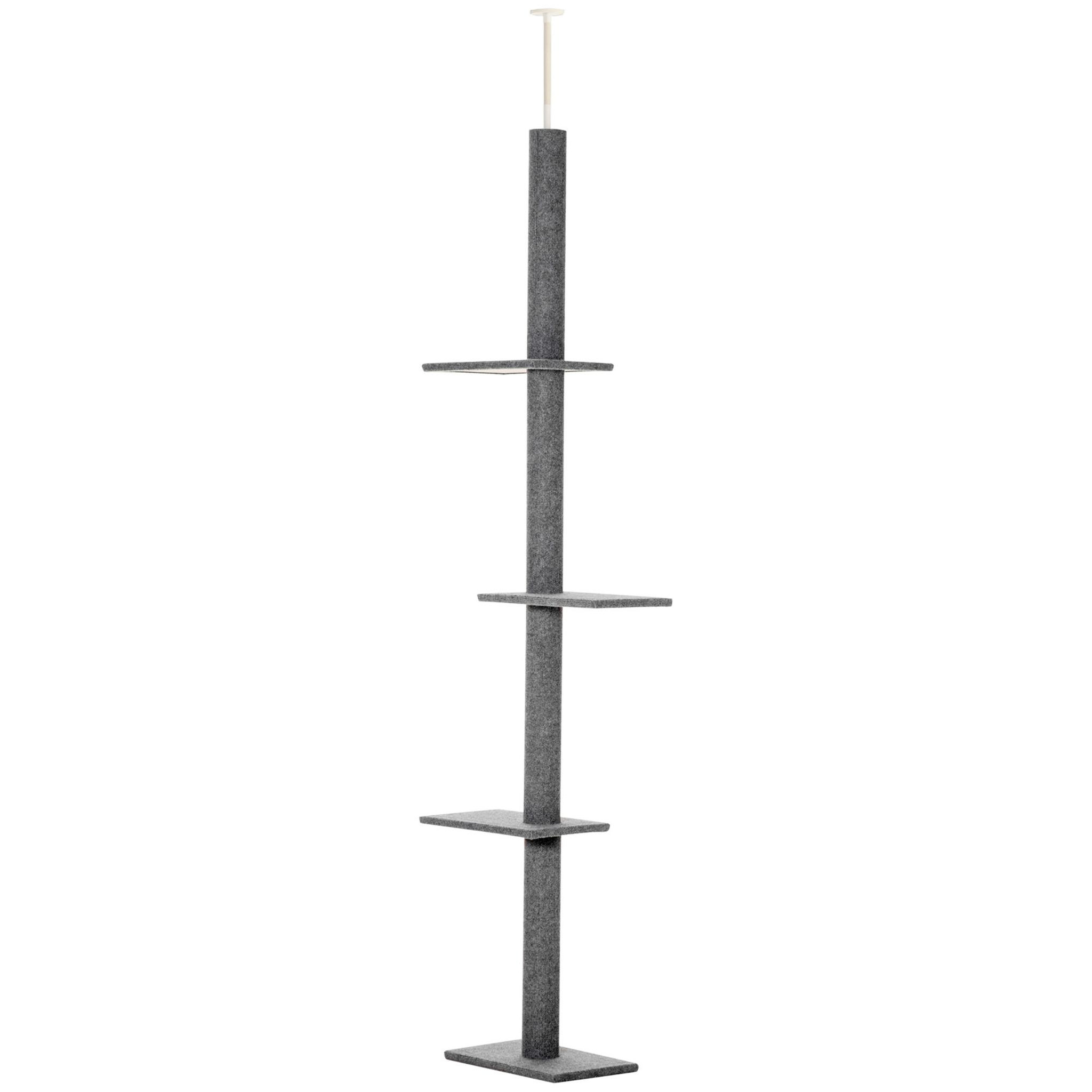 PAWHUT Arbre à chat poteau à griffer hauteur réglable dim. 43l x 27i x 228-260h cm 4 niveaux d'activités gris clair