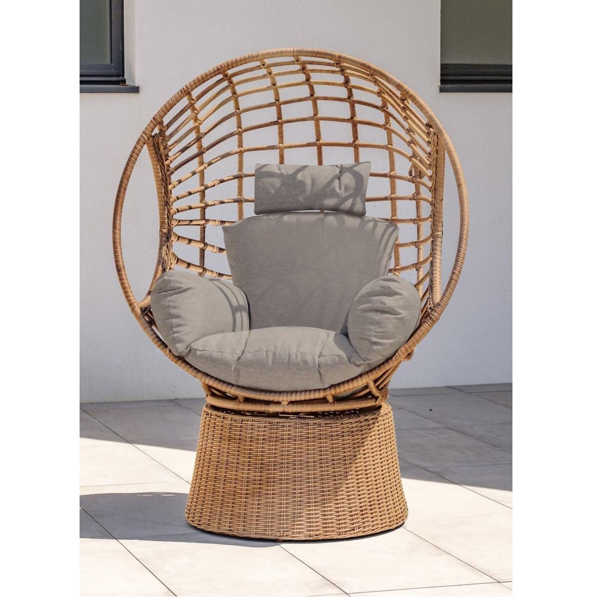 PARIS GARDEN Balancelle de jardin en résine tressée avec coussin taupe BORABORA