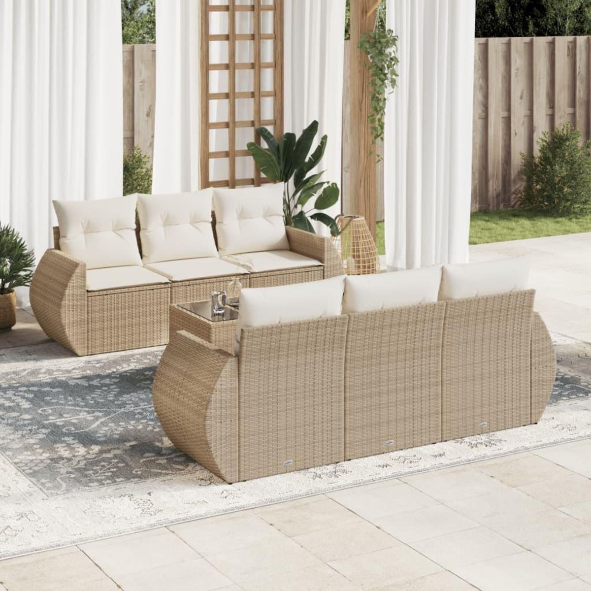 VIDAXL Salon de jardin avec coussins 7 pcs beige resine tressee