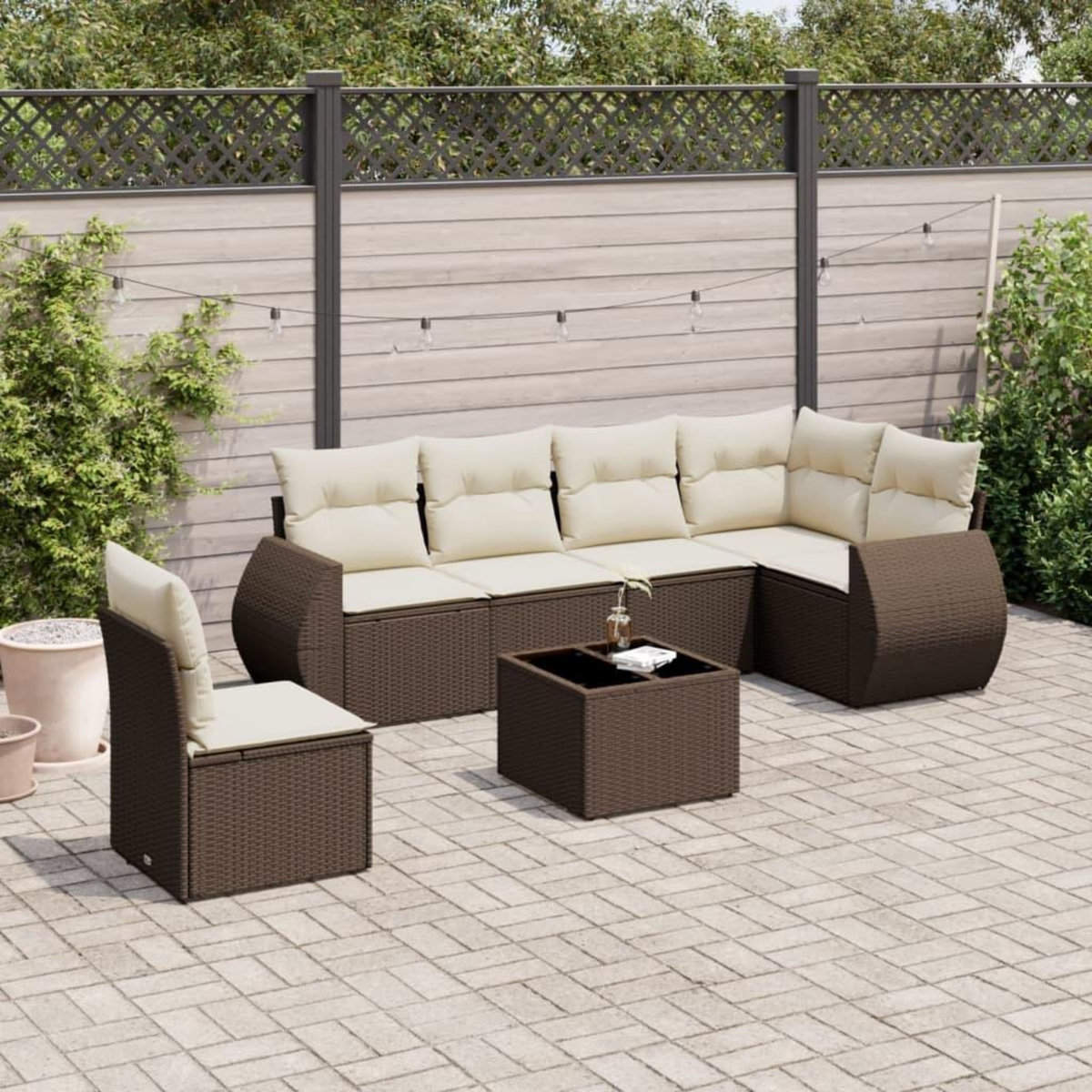 VIDAXL Salon de jardin avec coussins 7 pcs marron resine tressee