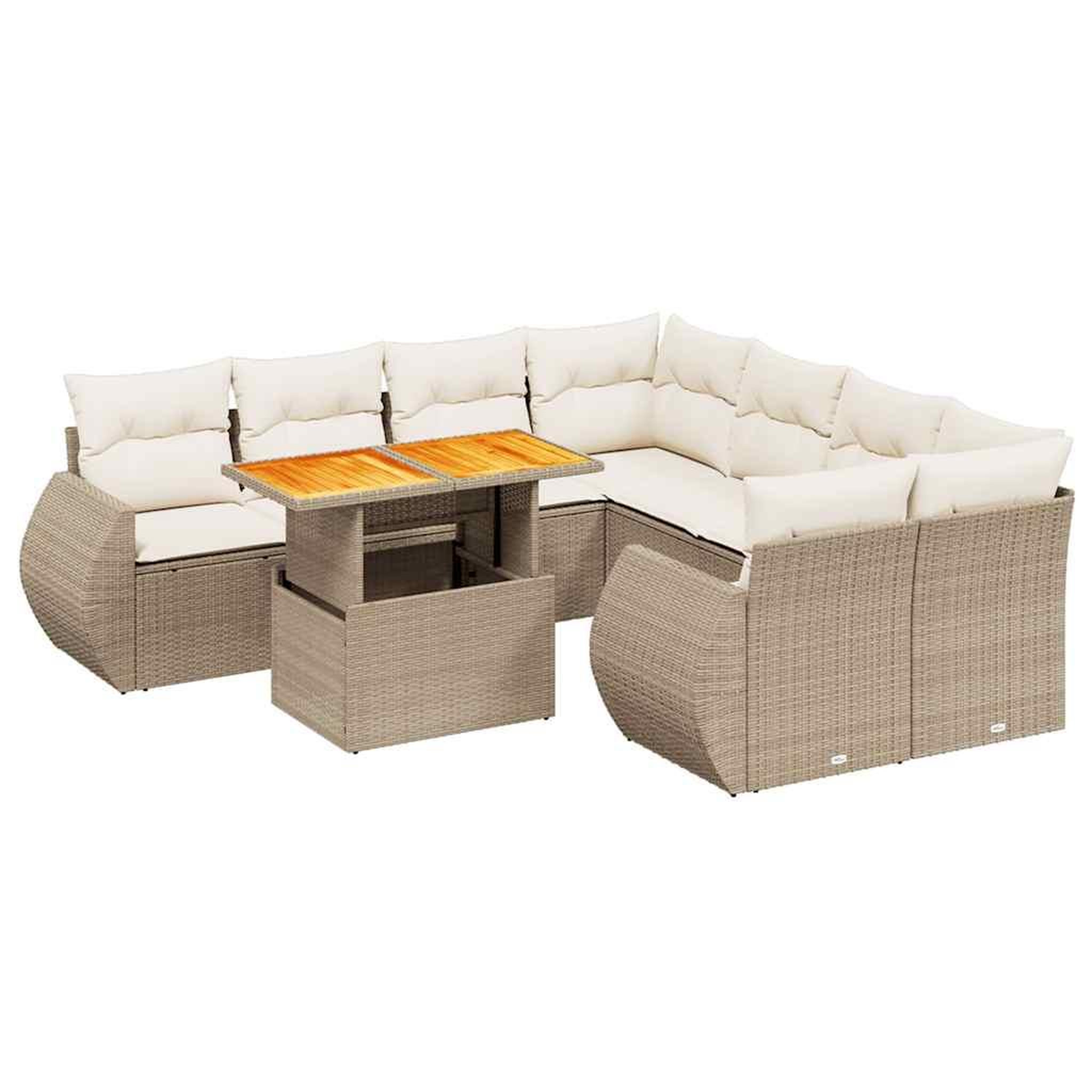 Voir la diapositive 2 : VIDAXL Salon de jardin avec coussins 9 pcs beige resine tressee