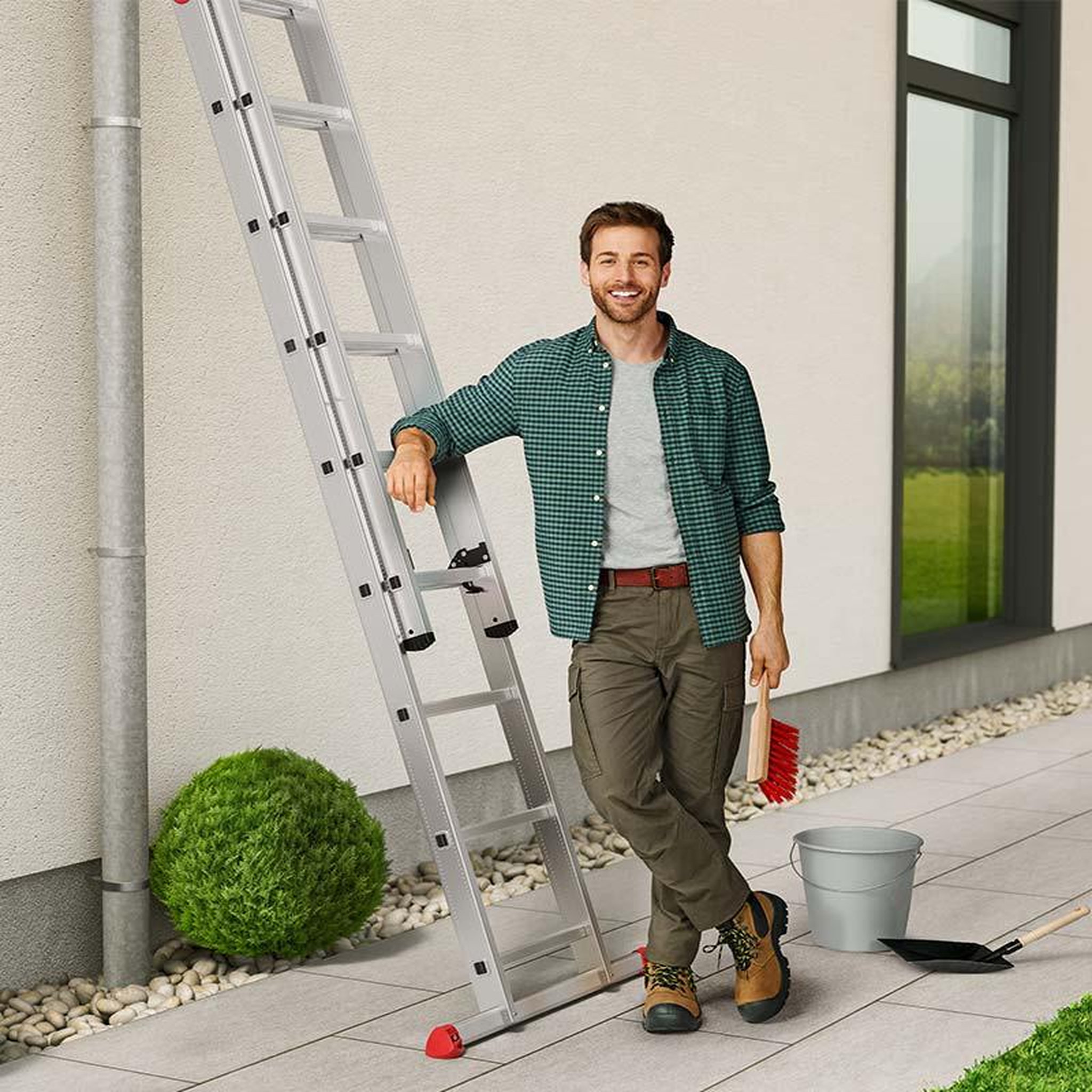 Voir la diapositive 5 : HAILO Echelle coulissante à main 2 plans 2x18 échelons 8,8m/9,5m en aluminium Hailo ProfiStep Duo