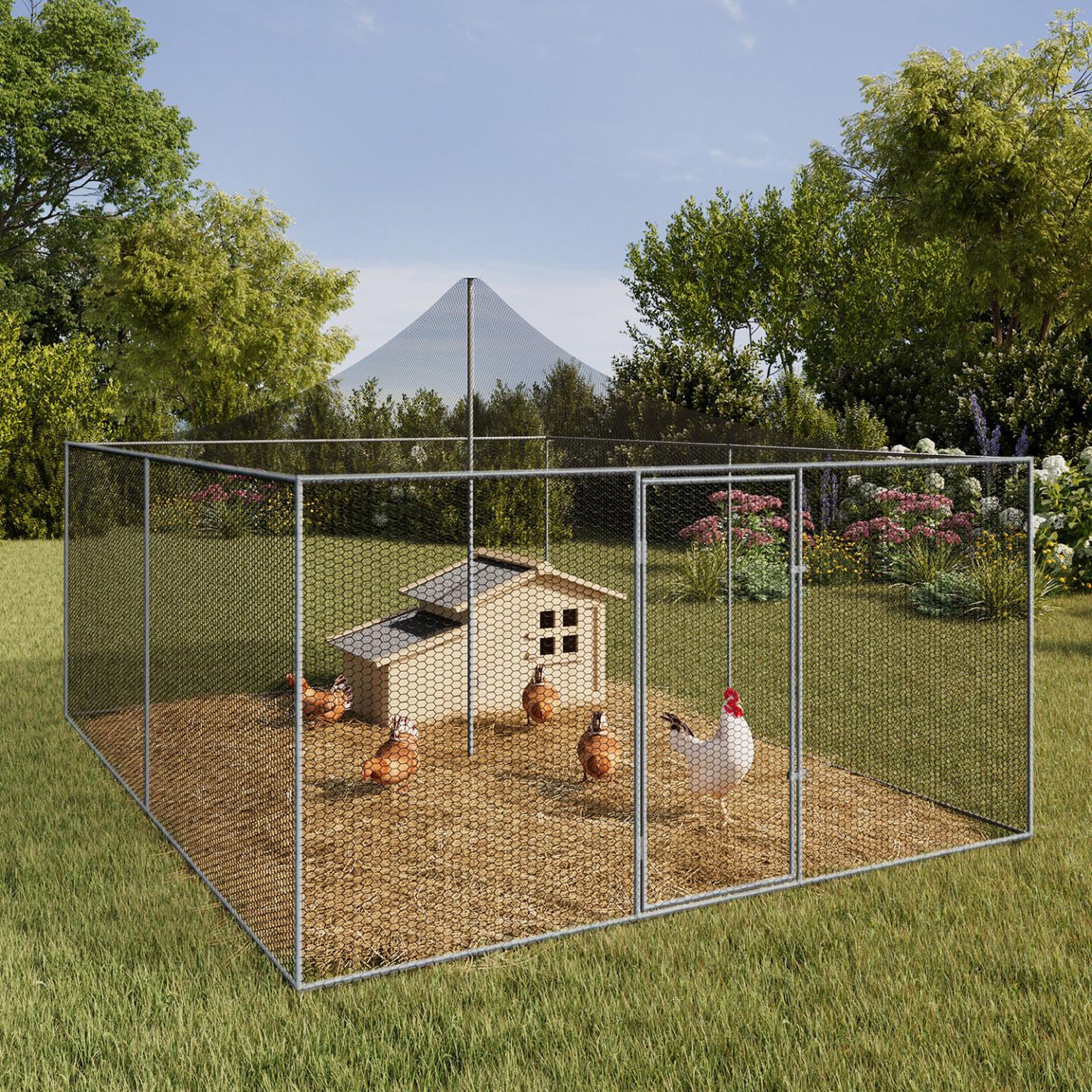 Voir la diapositive 2 : ID MARKET Volière 12m² parc grillagé 3x4 m enclos poulailler pour animaux de basse cour