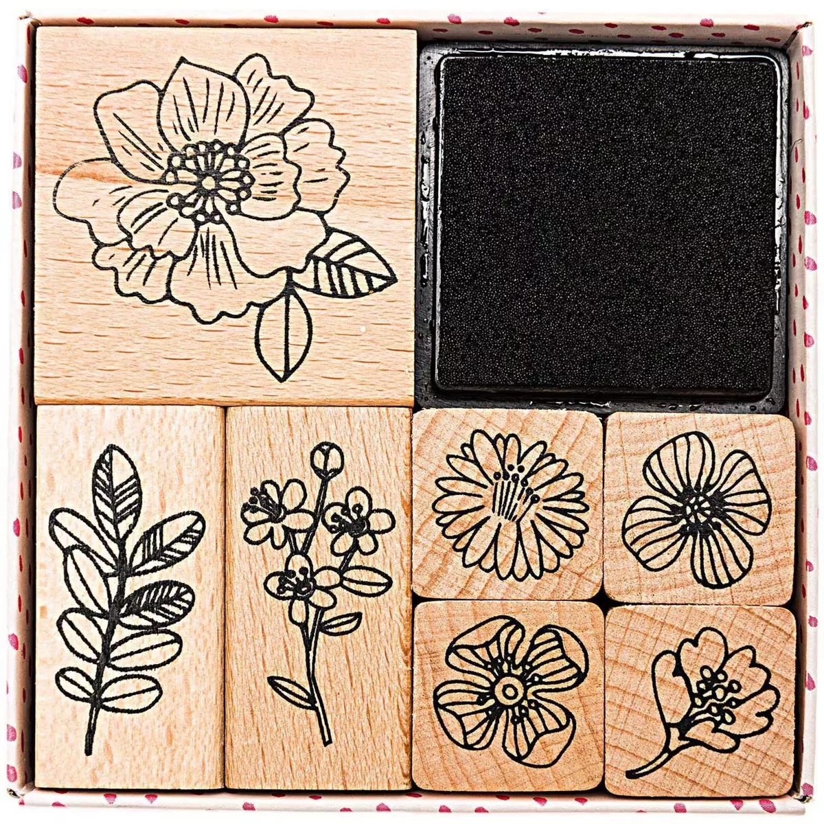 RICO DESIGN Tampons fleurs - 7 fleurs effet dessin - encre noire
