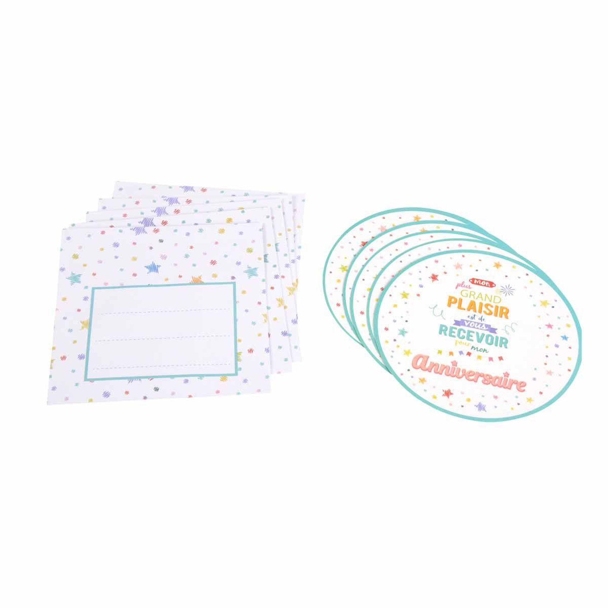 HOMEA Lot de 6 Invitations d'Anniversaire  Coloré  10cm Blanc